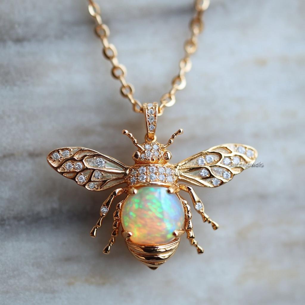 14K Gold Plated Honey Bee Pendant: Gemstone Silver Bee Charm - View 2 - Suren Jewels | SKU: SJP,SJP5300-SLWGEOPCZ-30M,SJP5634