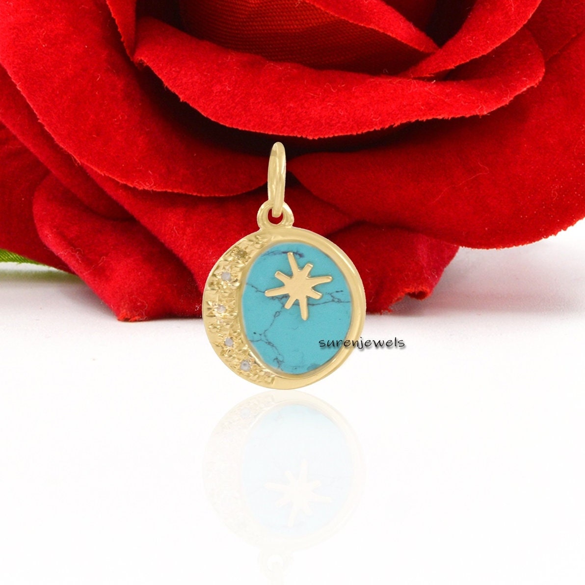 Lapis Lazuli Star Moon 925 Silver Pendant: Moissanite Celestial Disc - View 5 - Suren Jewels | SKU: SJP1296-SLYGDITQ-20M