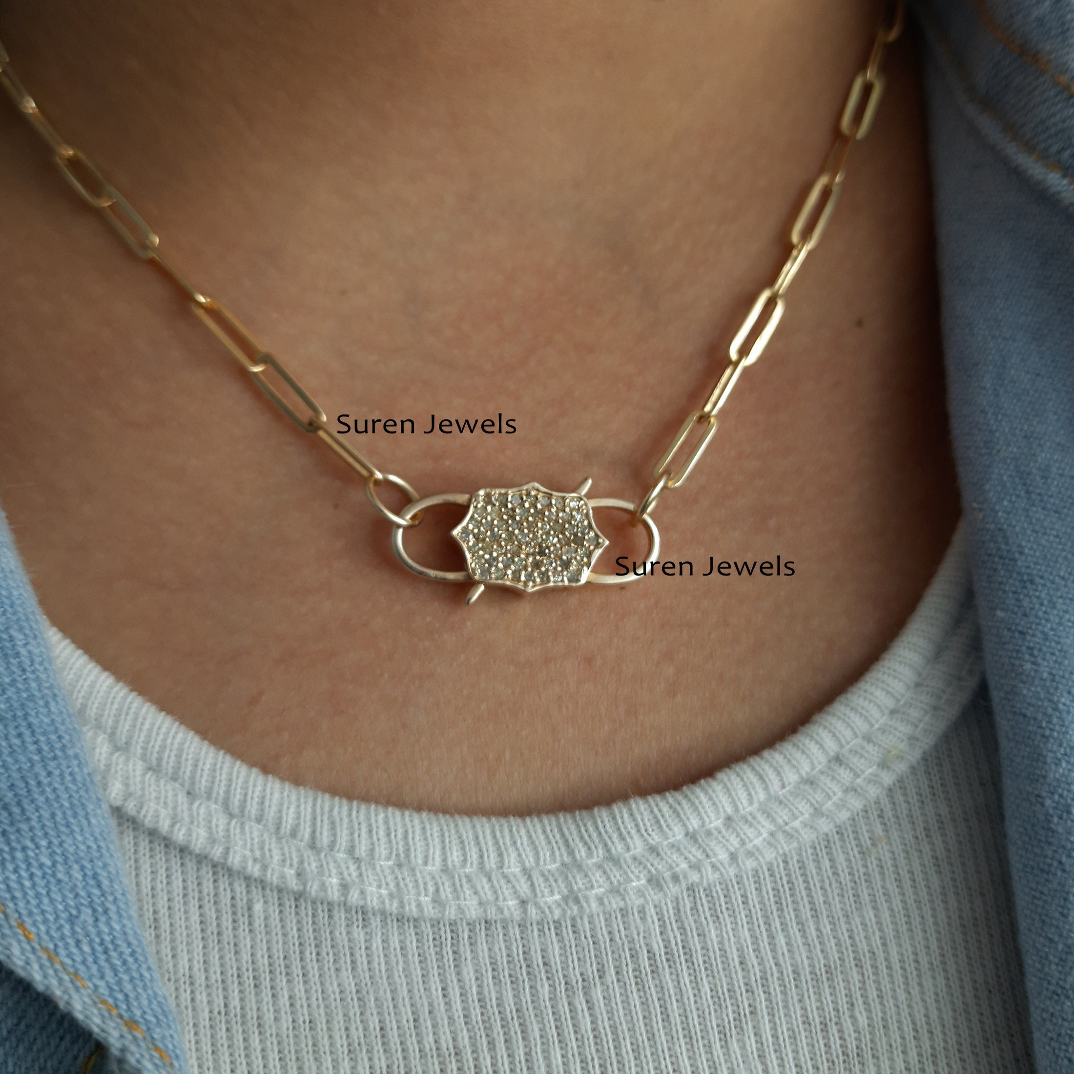14K Gold Diamond Pave Padlock Charm - Jewelry Clasp - View 5 - Suren Jewels | SKU: SJP33-SLYGDI-N47-18I