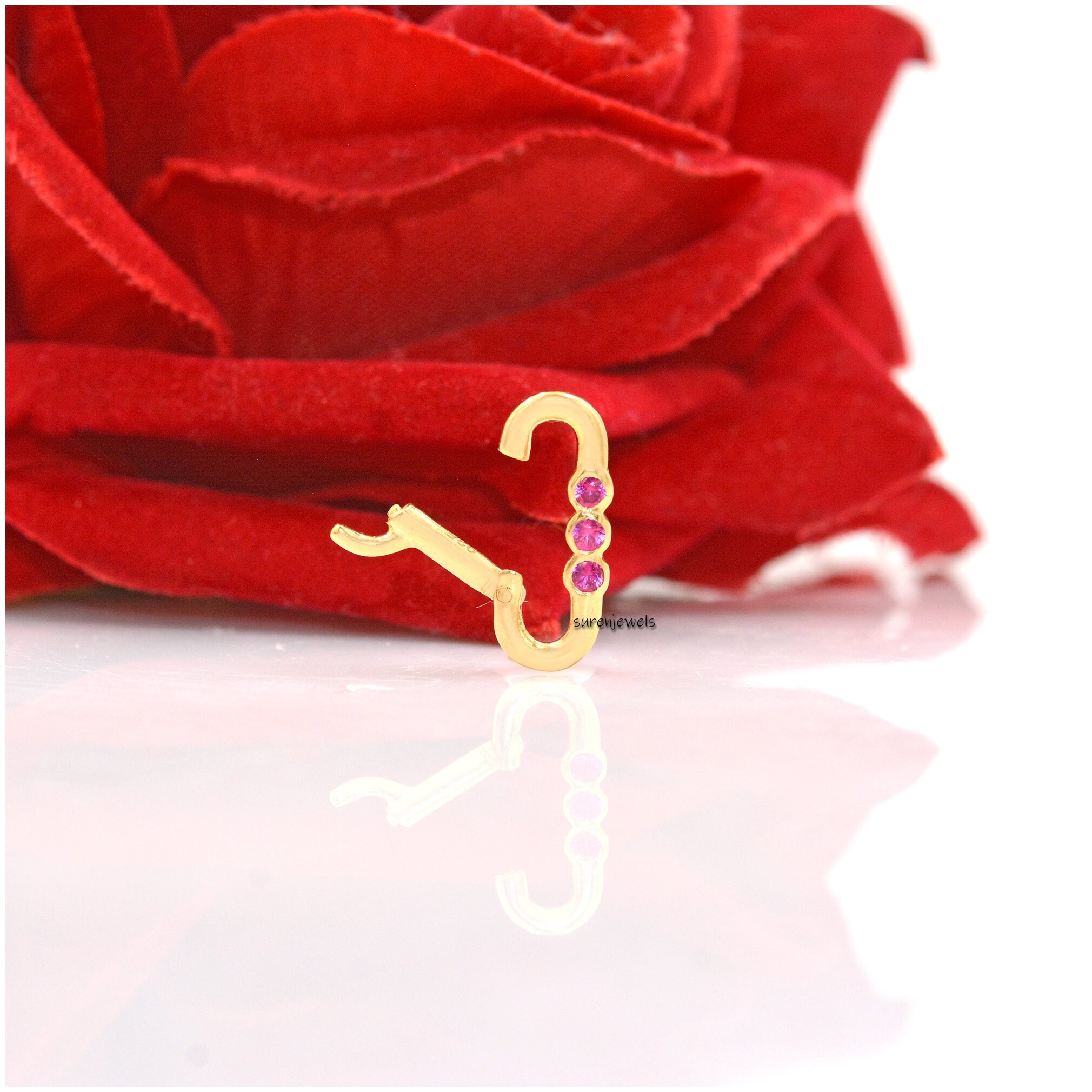 14K Solid Gold Charm Holder: Turquoise & Diamond Enhancer Lock - View 5 - Suren Jewels | SKU: SJP1186-SLRGDI-16M
