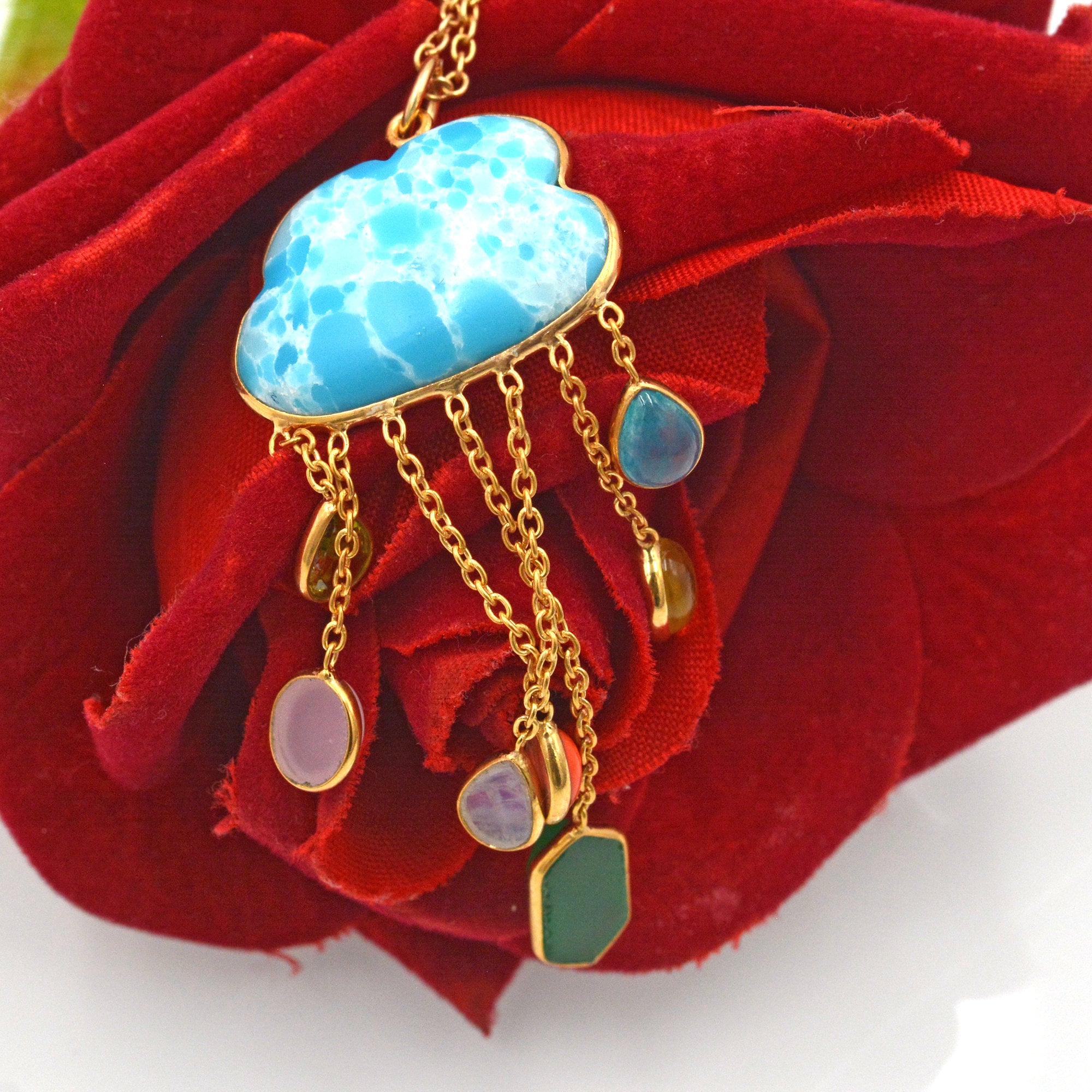 Hand Carved 14K Gold Gemstone Rainy Cloud Pendant - View 7 - Suren Jewels | SKU: SJP2667-SLYGMSMT