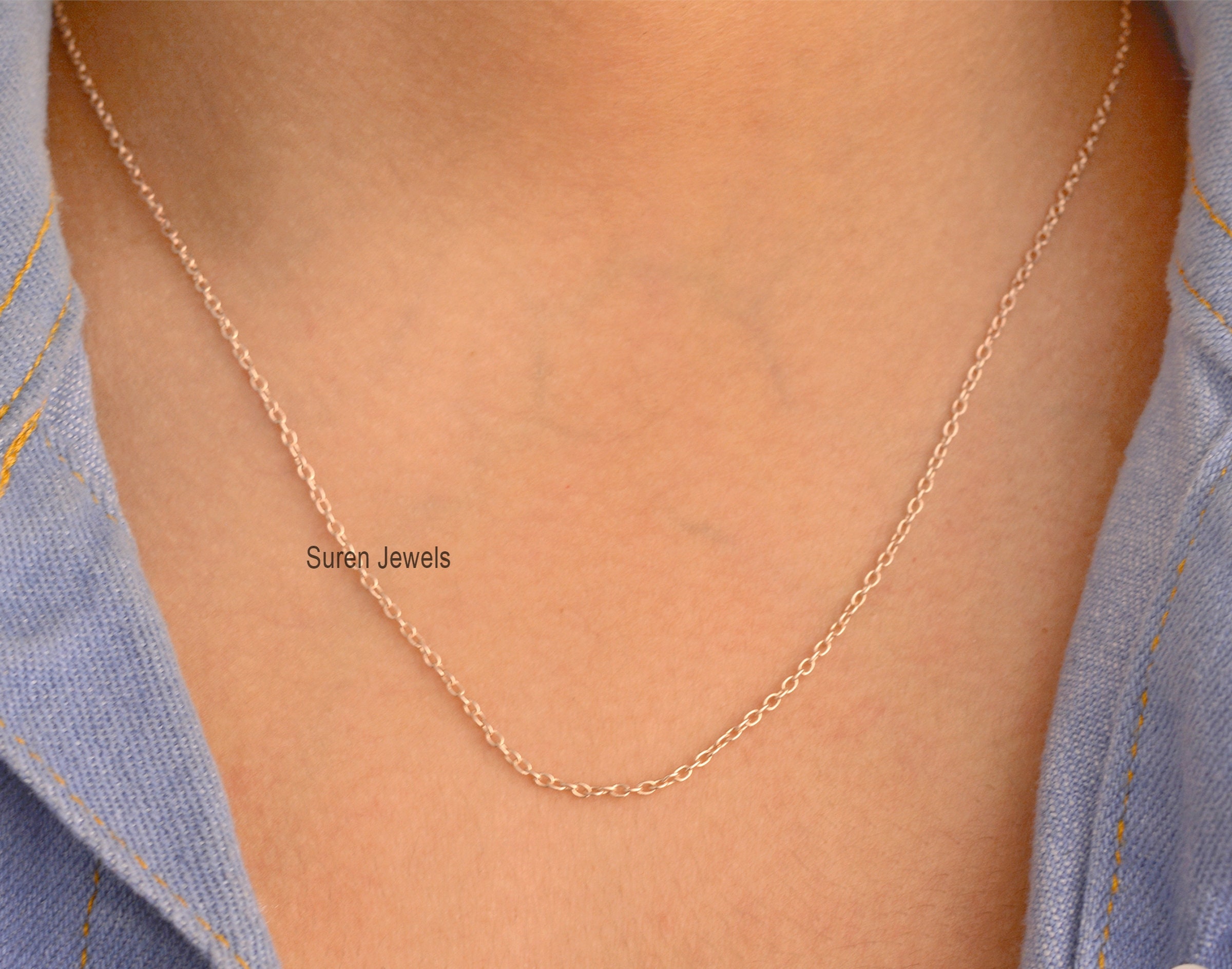 925 Sterling Silver Rolo Link Chain Necklace with Lobster Clasp - View 7 - Suren Jewels | SKU: SJN41/ G19-SLYG