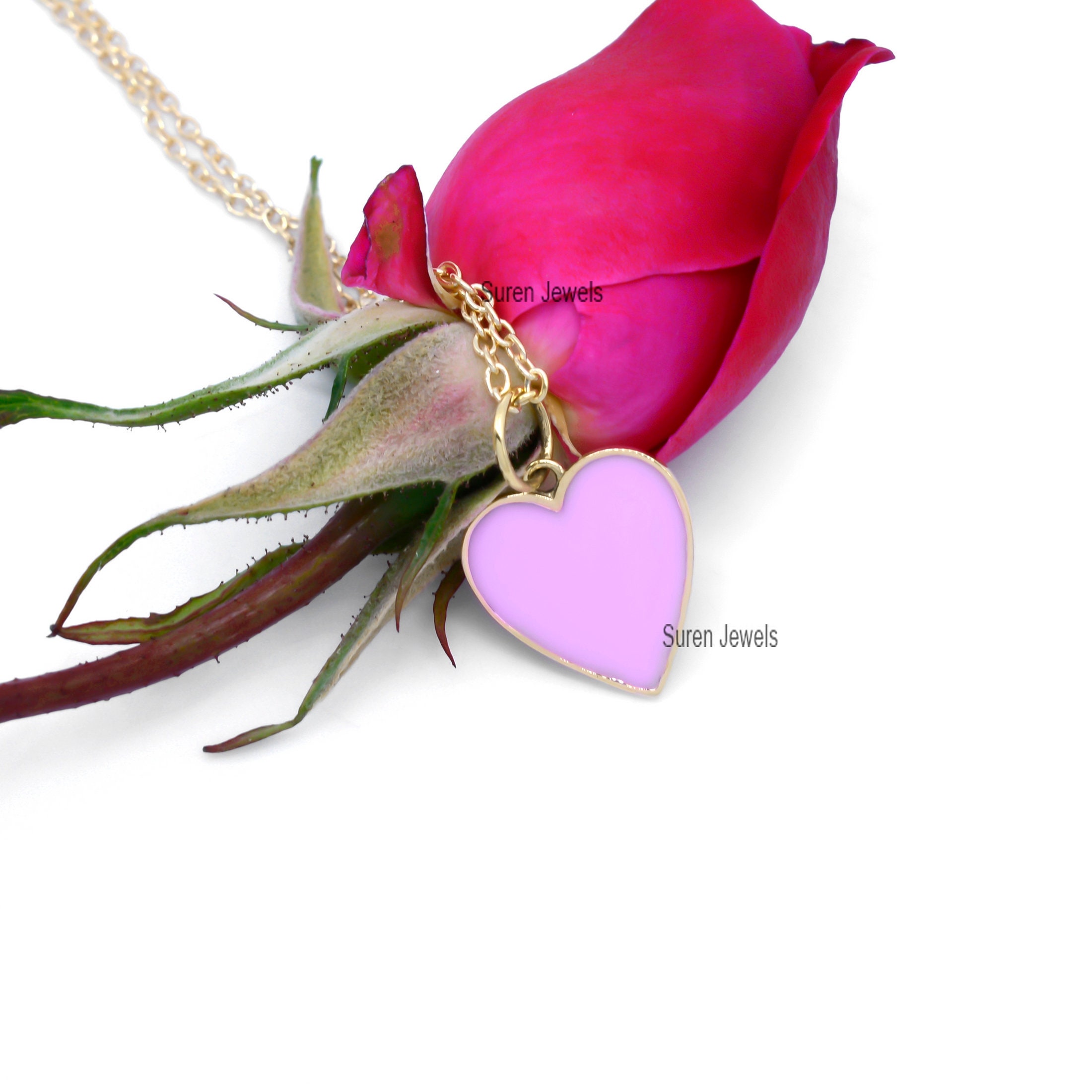 14K Gold Enamel Heart Pendant: Valentine Jewelry - View 7 - Suren Jewels | SKU: SJP507-14KYGELP-21M