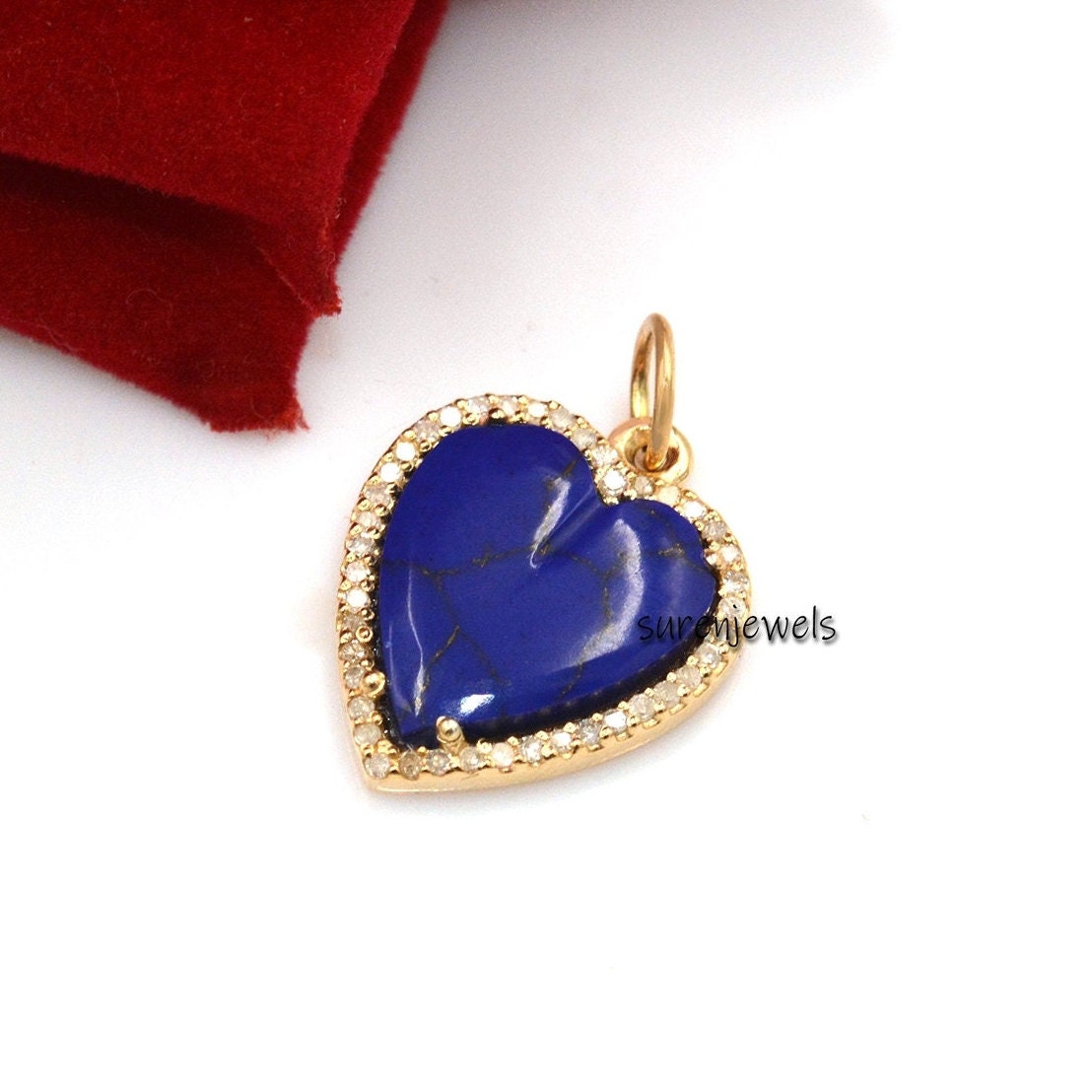 14K Gold Plated Heart Pendant: Gemstone & Moissanite Carved Heart - Suren Jewels | SKU: SJP1052-SLYGRQDI-15M