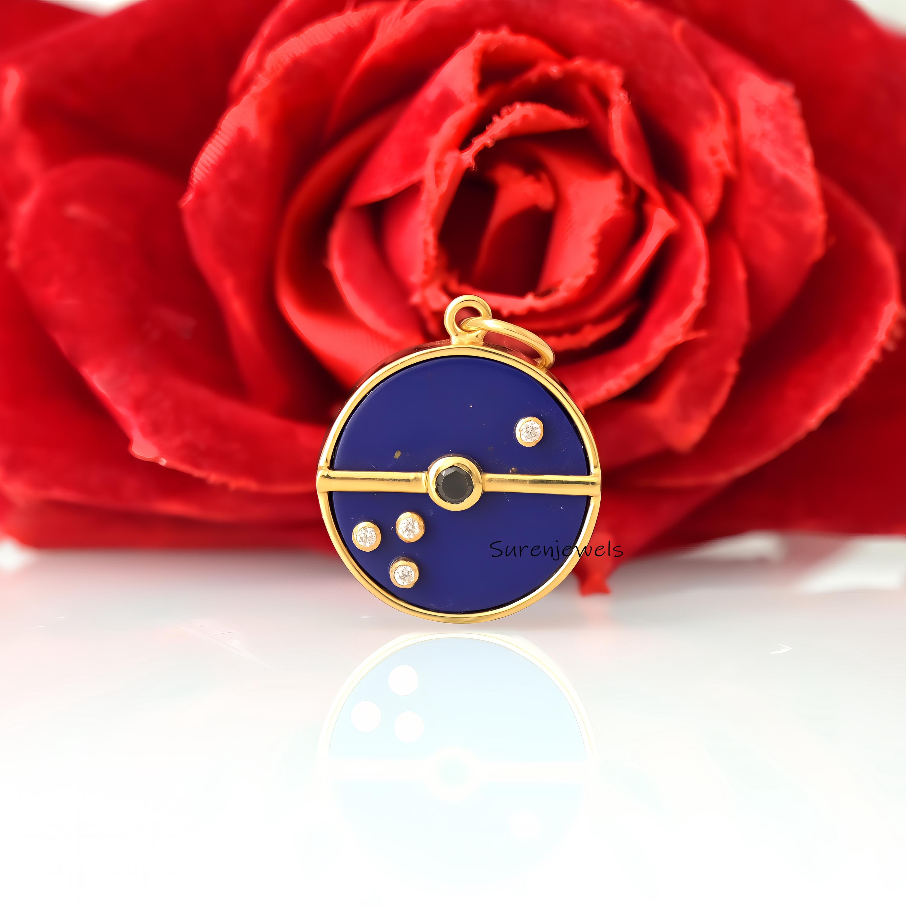 Handmade Gemstone Compass Pendant, Designer Style - View 2 - Suren Jewels | SKU: SJP4859-SLYGBOMG-25M