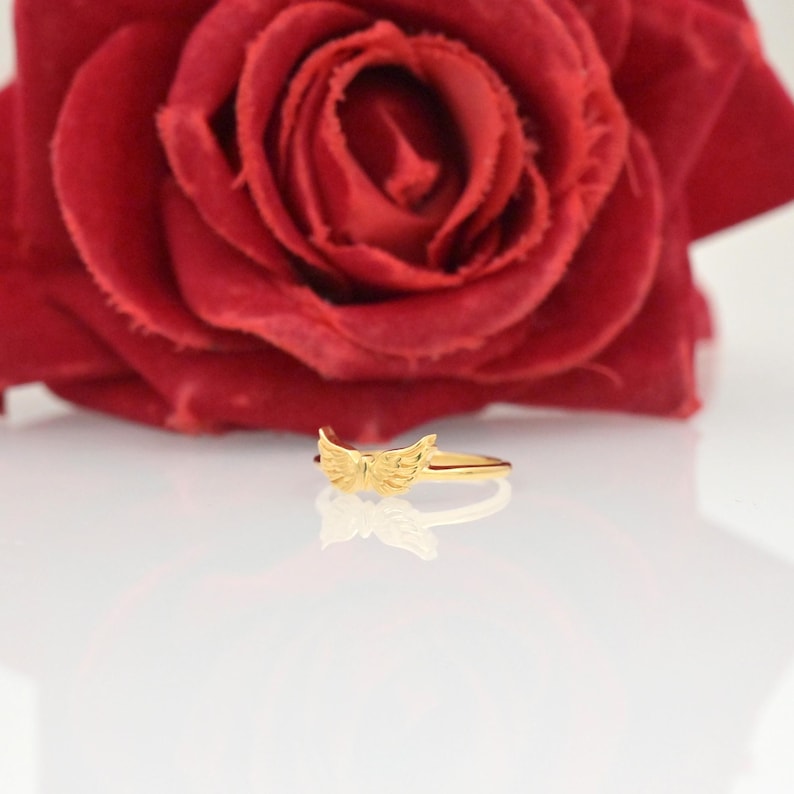 14k Gold Angel Wings Ring: Dainty Charm Jewelry image 6