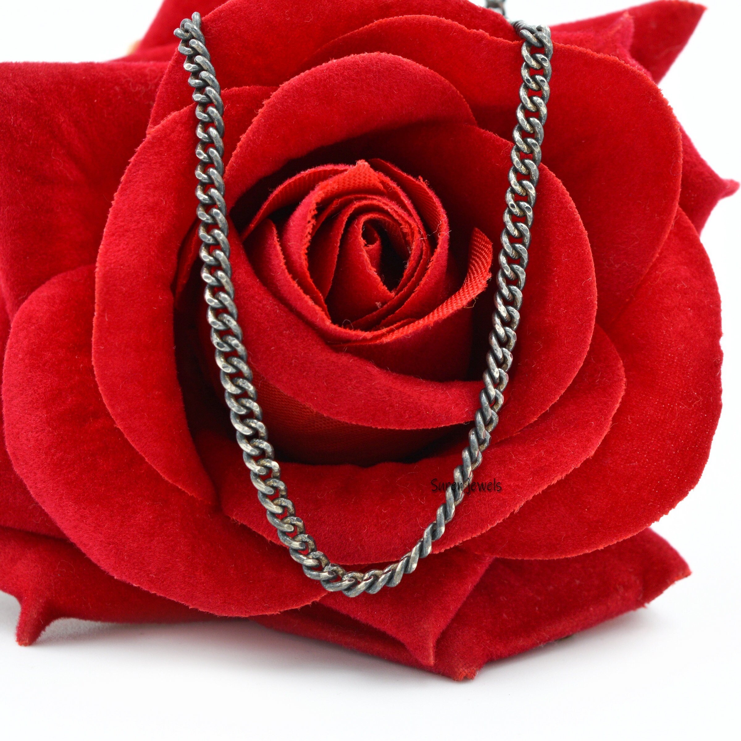 Handmade 925 Silver Curb Chain Necklace with Carabiner Lock - View 4 - Suren Jewels | SKU: SJN234/ G17-SLOX