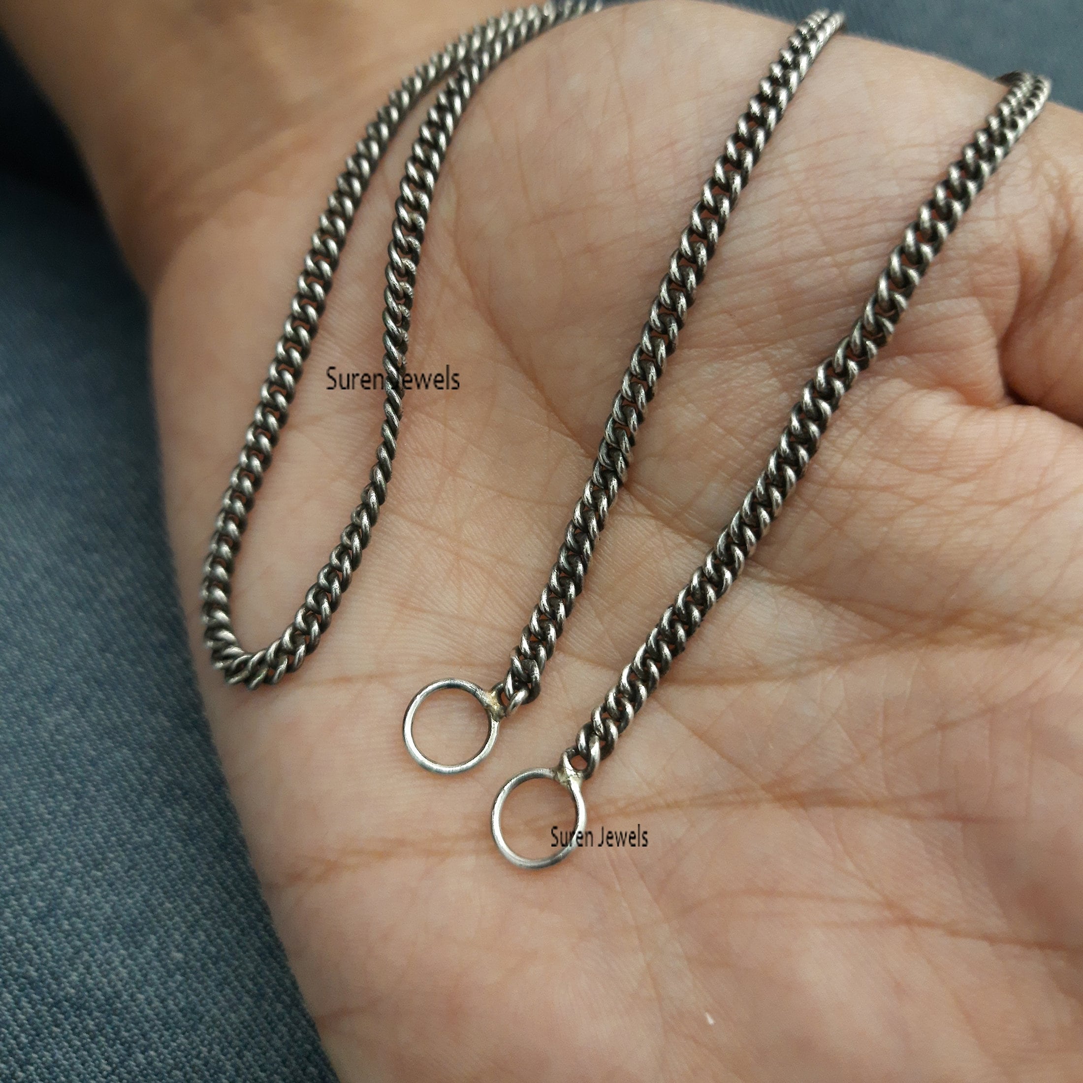 Handmade 925 Silver Curb Chain Necklace with Carabiner Lock - View 5 - Suren Jewels | SKU: SJN234/ G17-SLOX