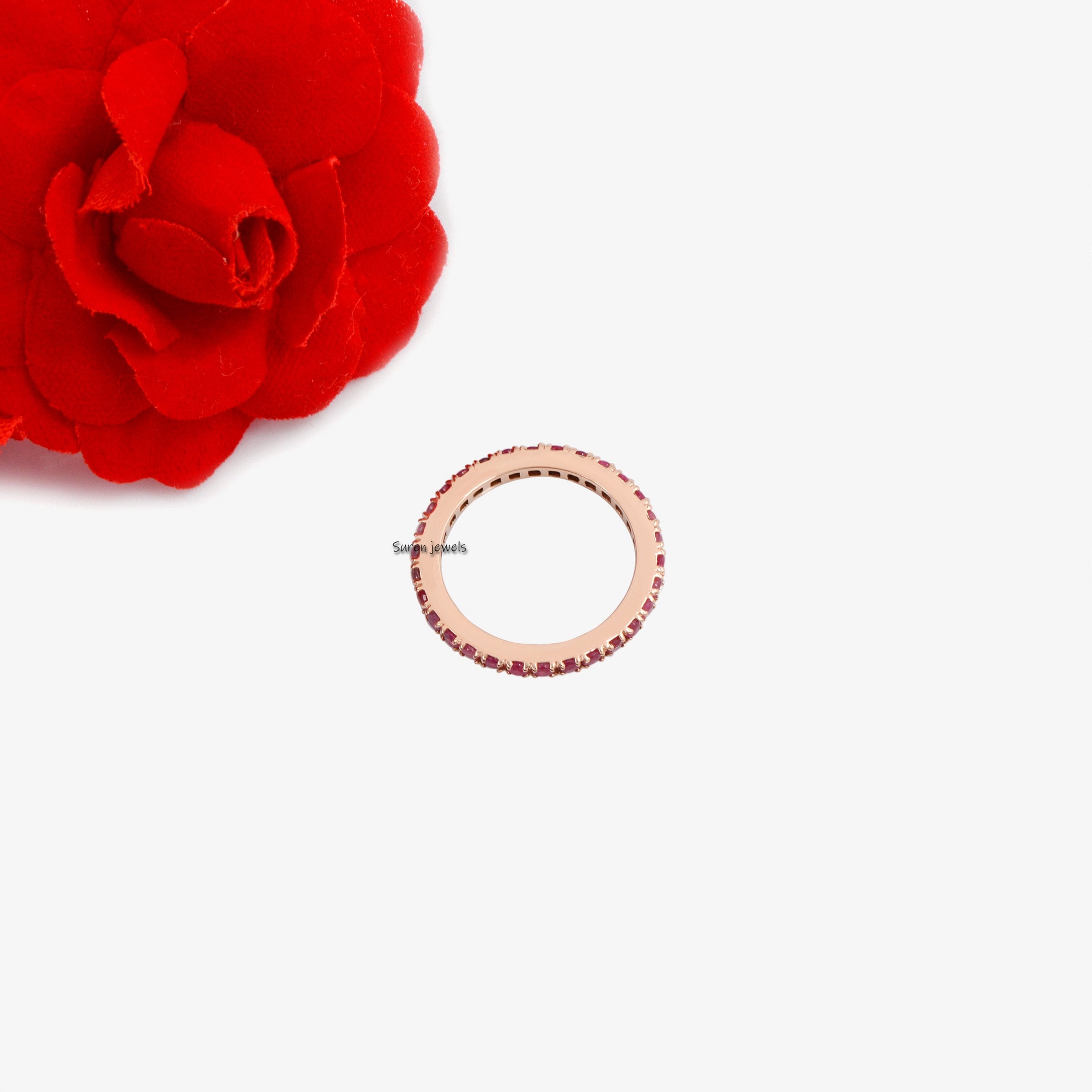 14K Yellow Gold Ruby Wedding Band: Dainty Stacking Ring - View 3 - Suren Jewels | SKU: SJR380-14KYGPSP