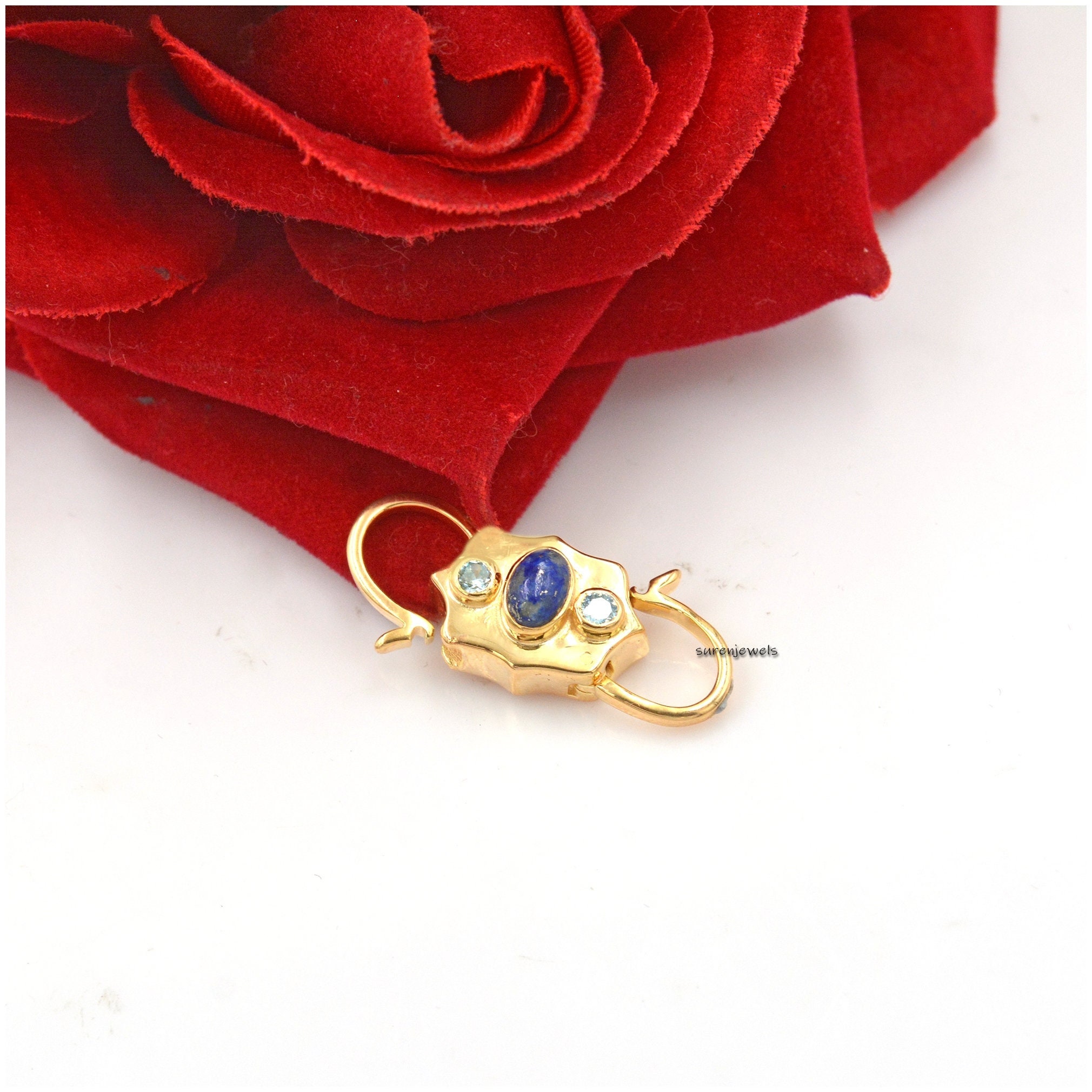 Turquoise & Pink Quartz Padlock: 14k Gold Vermeil Connector - Suren Jewels | SKU: SJP68-SLYGTQPQ-N22-18I-925