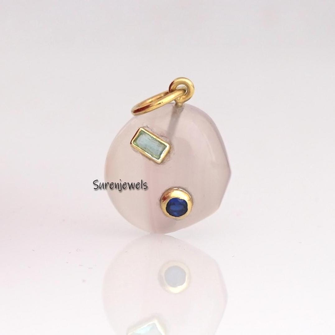 Handmade 14k Gold Gemstone Pendant: Oval Jewelry - Suren Jewels | SKU: SJP3438-SLYGGCHBTBCZ-30M