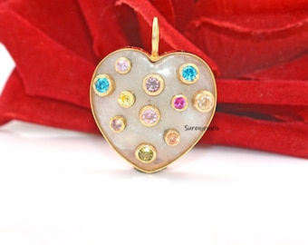 14k Gold Multi Stone Heart Pendant, Heart Charm Pendant, Solid Gold Heart Charm Pendant, Heart Pendant, Gemstone Heart Pendant, Gold Heart