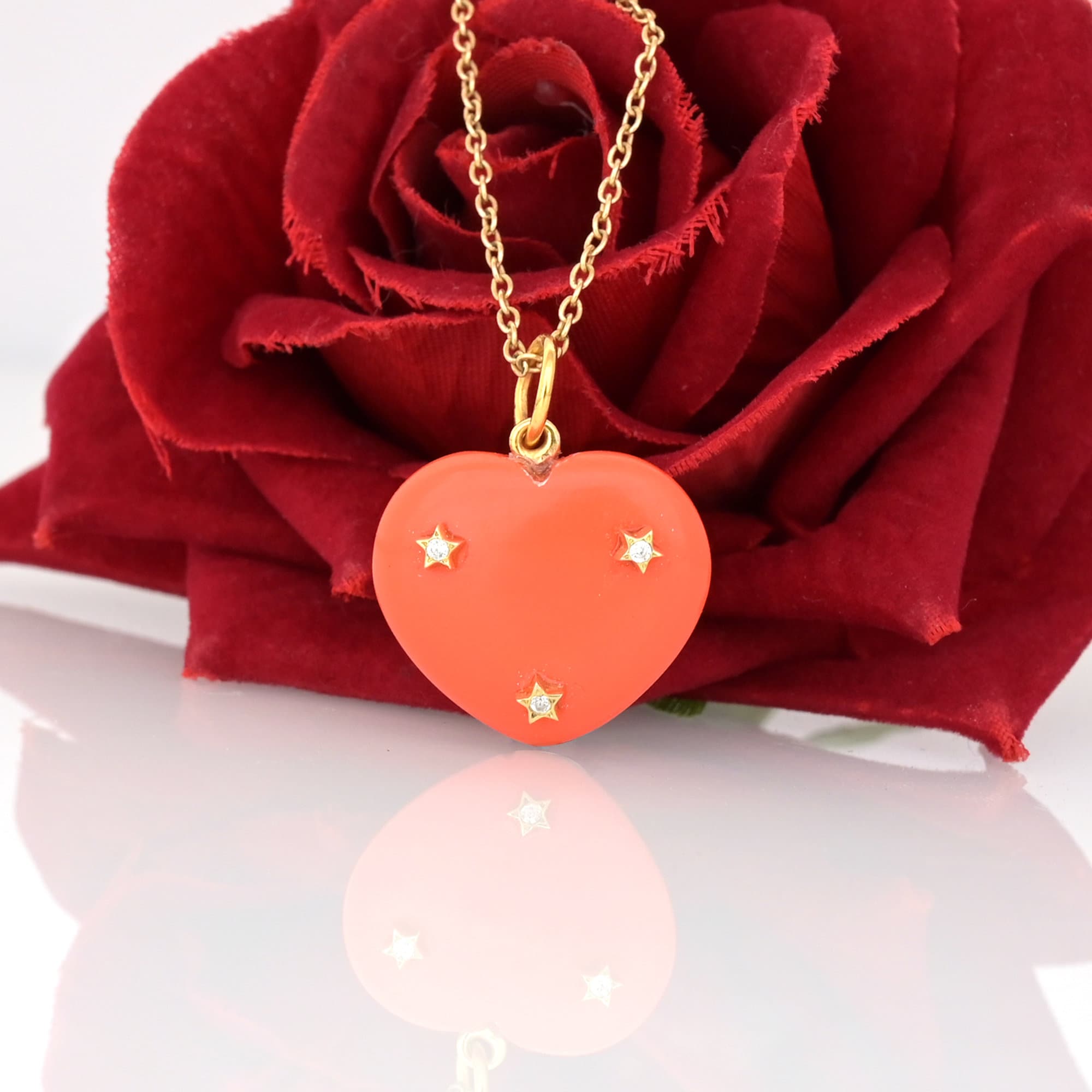 14K Gold Tiny Star Heart Pendant: Turquoise & Moissanite Charm - View 7 - Suren Jewels | SKU: SJP1450-SLYGCRMN