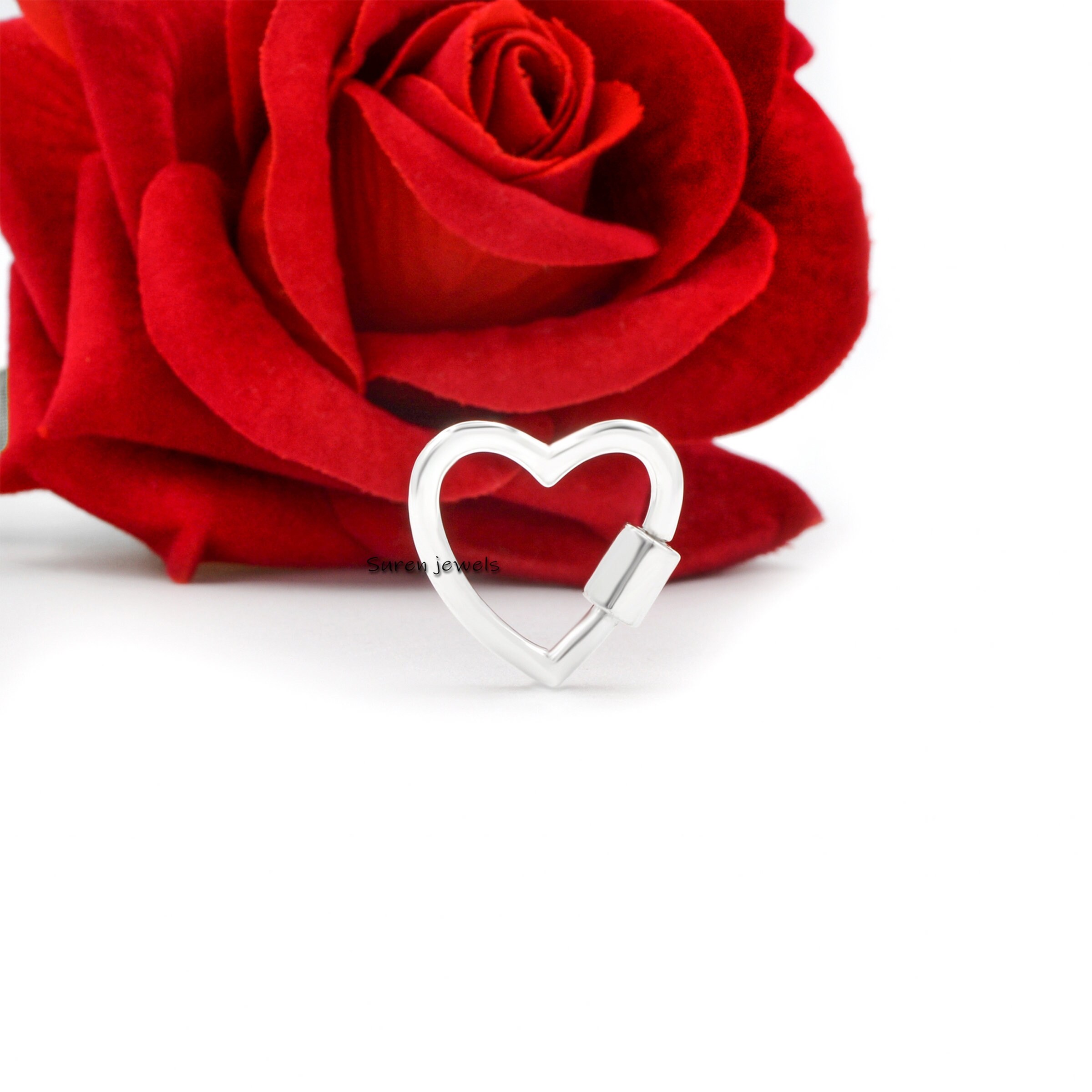 925 Silver Heart Carabiner Lock: Two-Tone Necklace Pendant - View 3 - Suren Jewels | SKU: SJC27-SLYG-20M