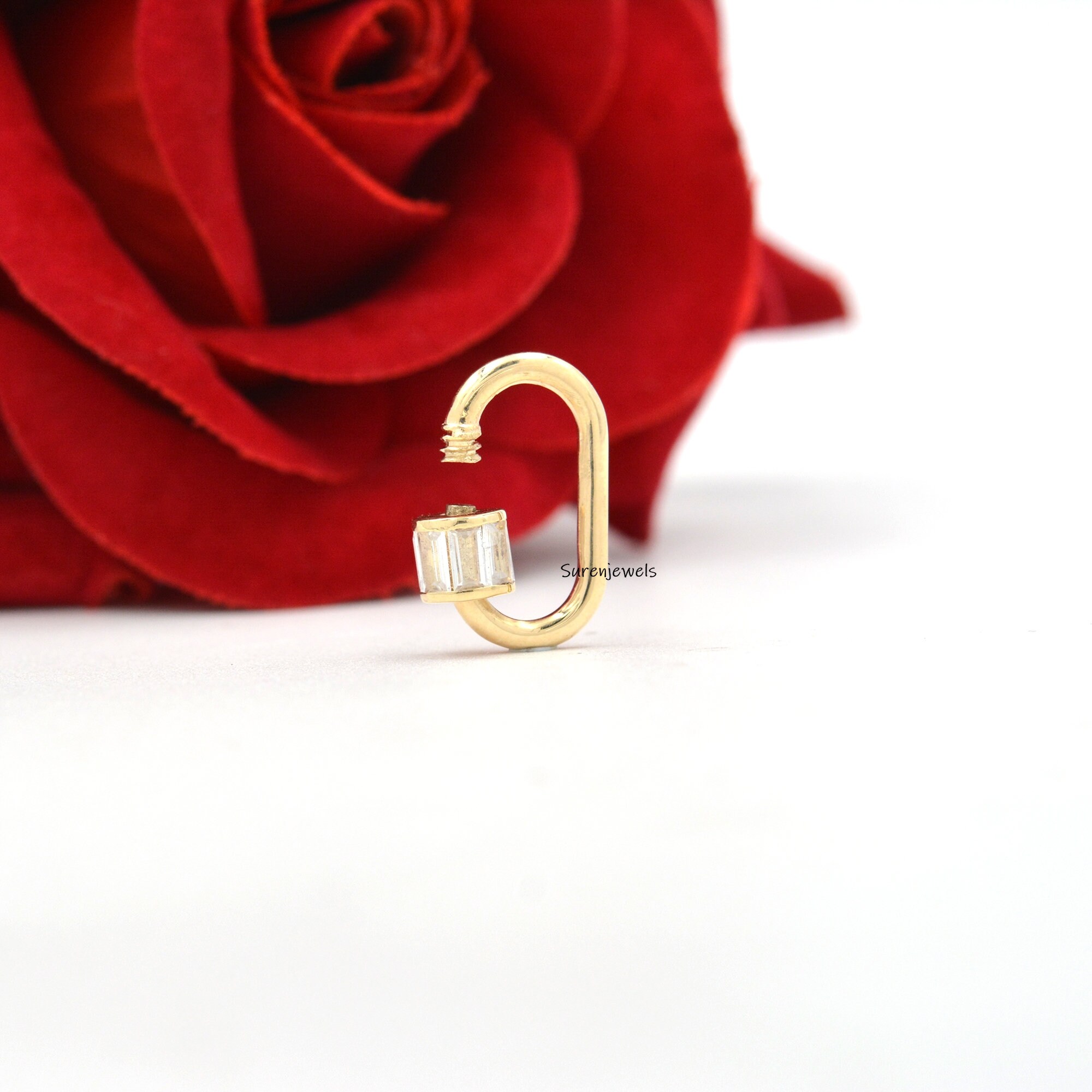 925 Silver Baguette Carabiner Lock: White Topaz Jewelry - View 2 - Suren Jewels | SKU: SJC22-SLYGBTTWT-N36-18I