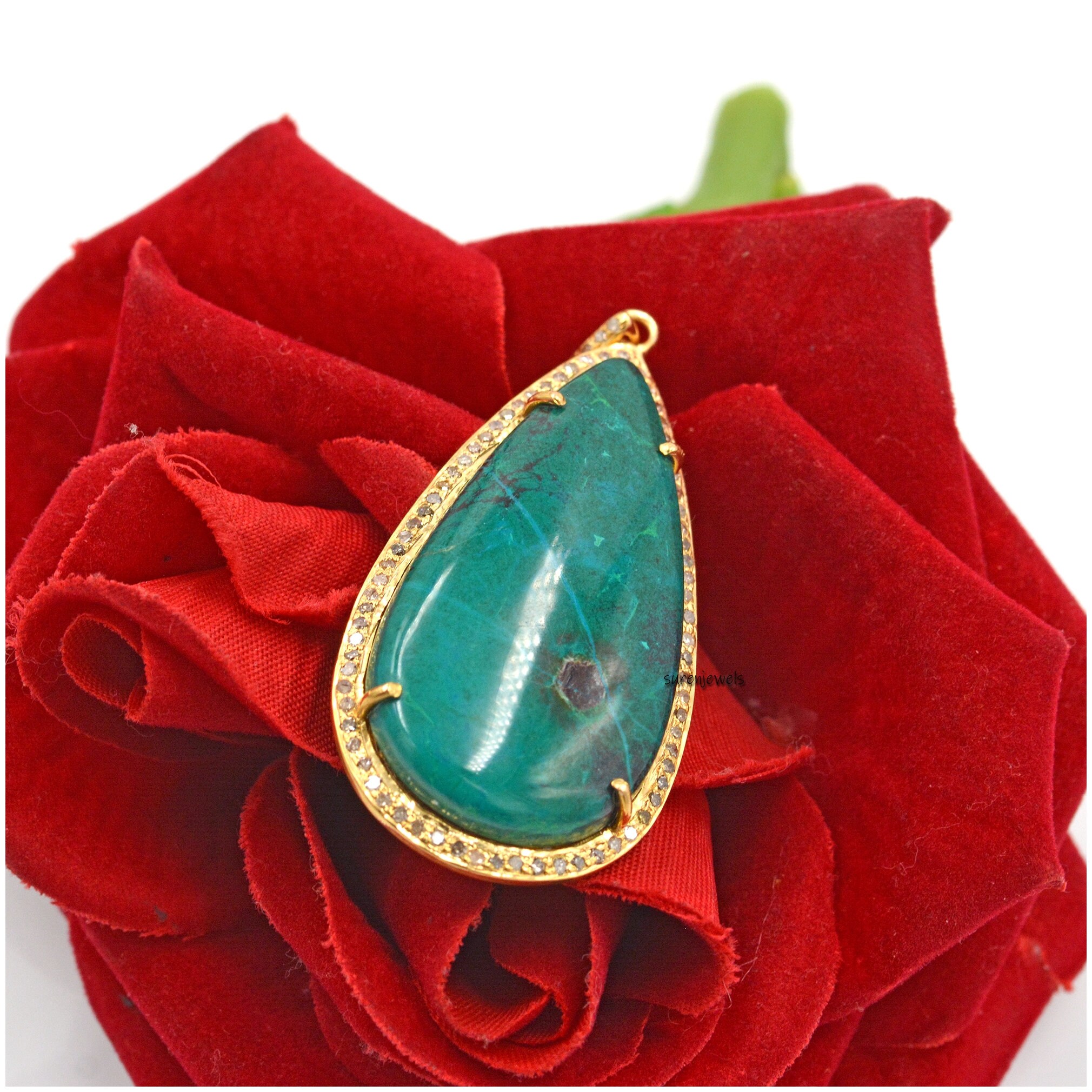14k Gold Gemstone Teardrop Pendant: Handmade Designer Jewelry - View 3 - Suren Jewels | SKU: SJP177-SLWGMTCS-N47-18I-925