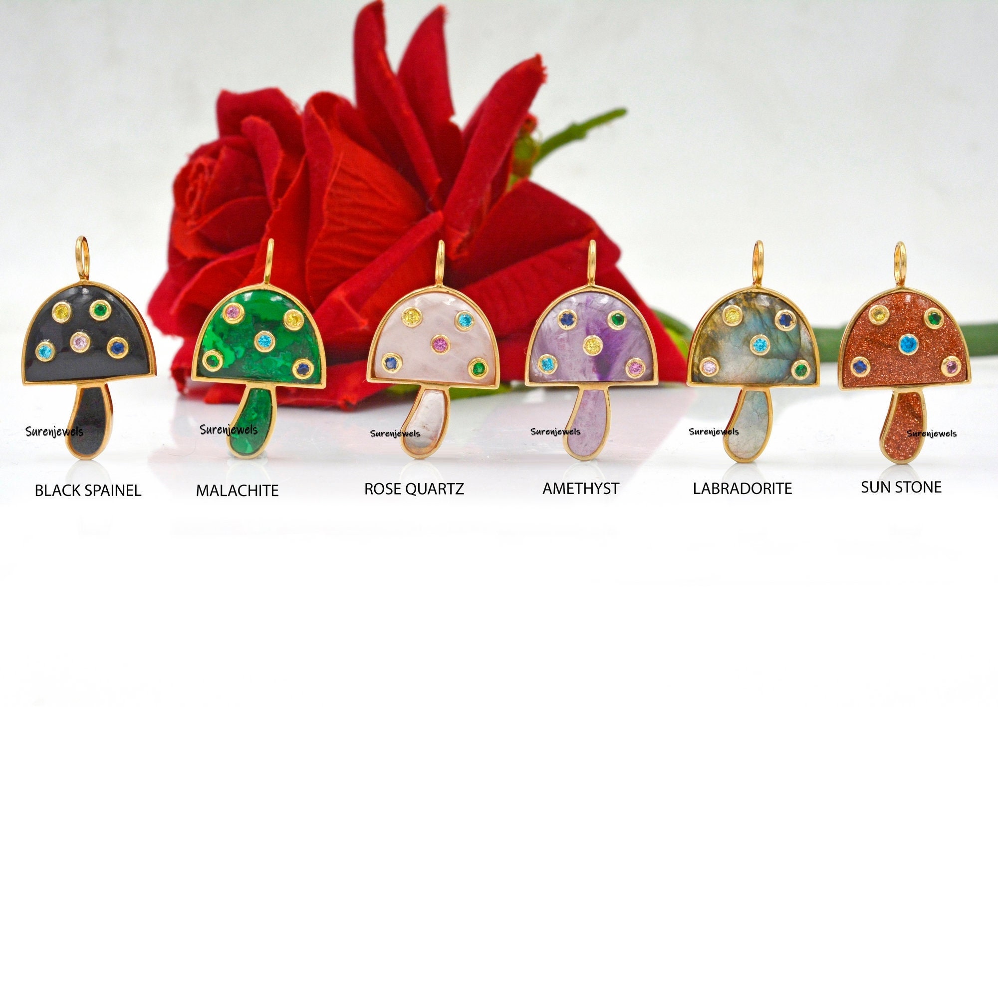 14k Gold Gemstone Mushroom Pendant, Magic Mushroom Pendant, Gemstone Mushroom Pendant, 14k Mushroom Charm, Wholesale Mushroom