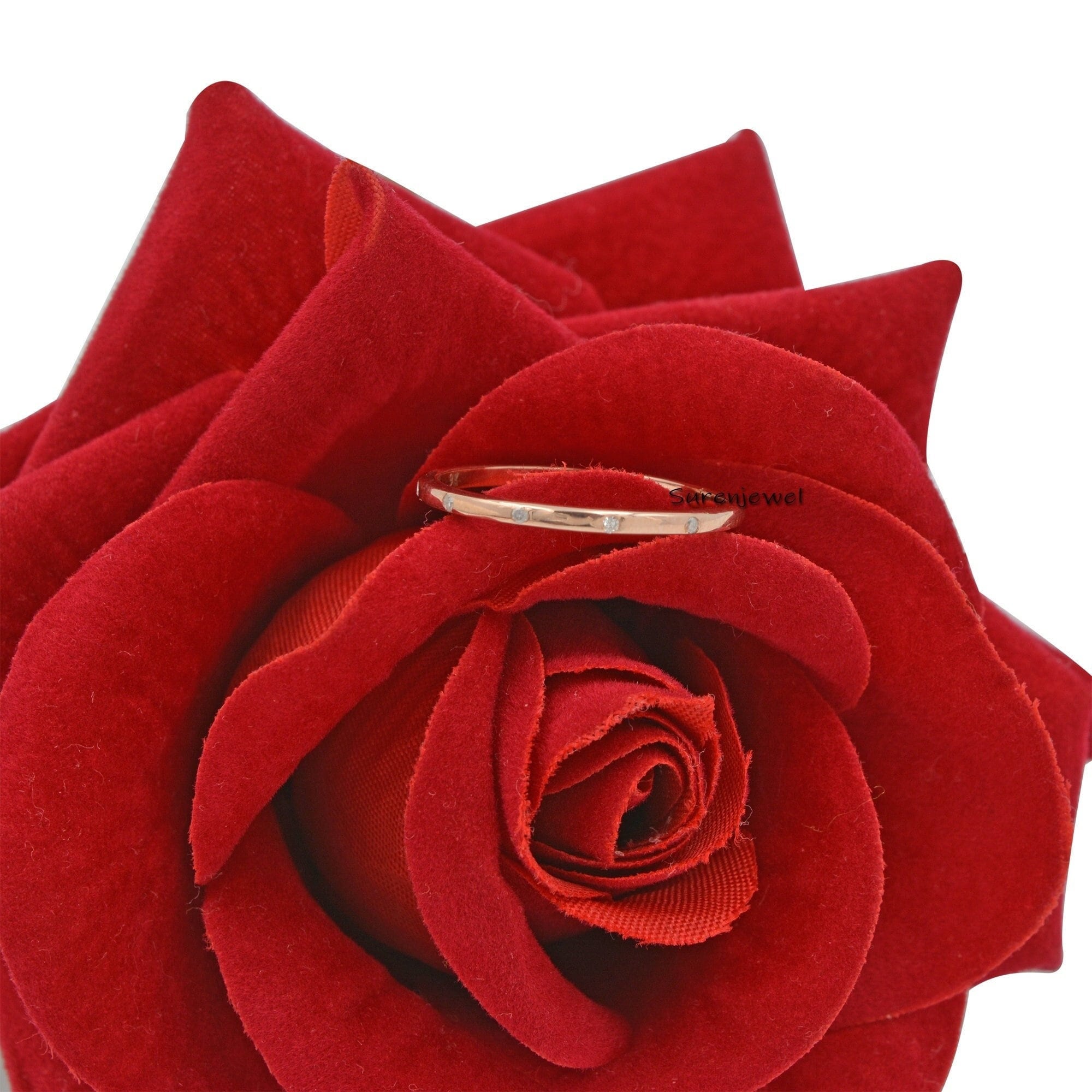 Flush Set Diamond Wedding Band: 925 Silver Eternity Ring - View 3 - Suren Jewels | SKU: SJR08-SLYGDI-5S/SJR911-SLYGDI-10