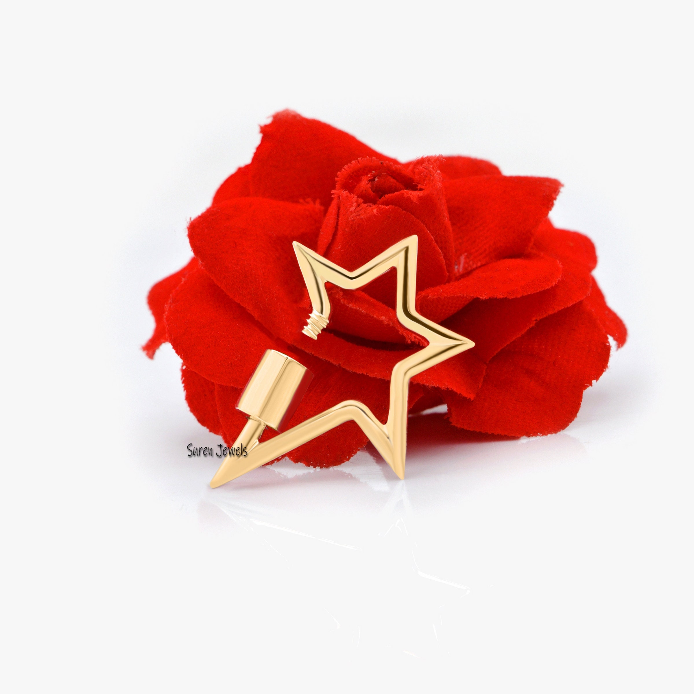 14k Gold Star Carabiner Lock: Designer Jewelry Clasp (30x24 MM) - View 2 - Suren Jewels | SKU: SJC20-9KYG