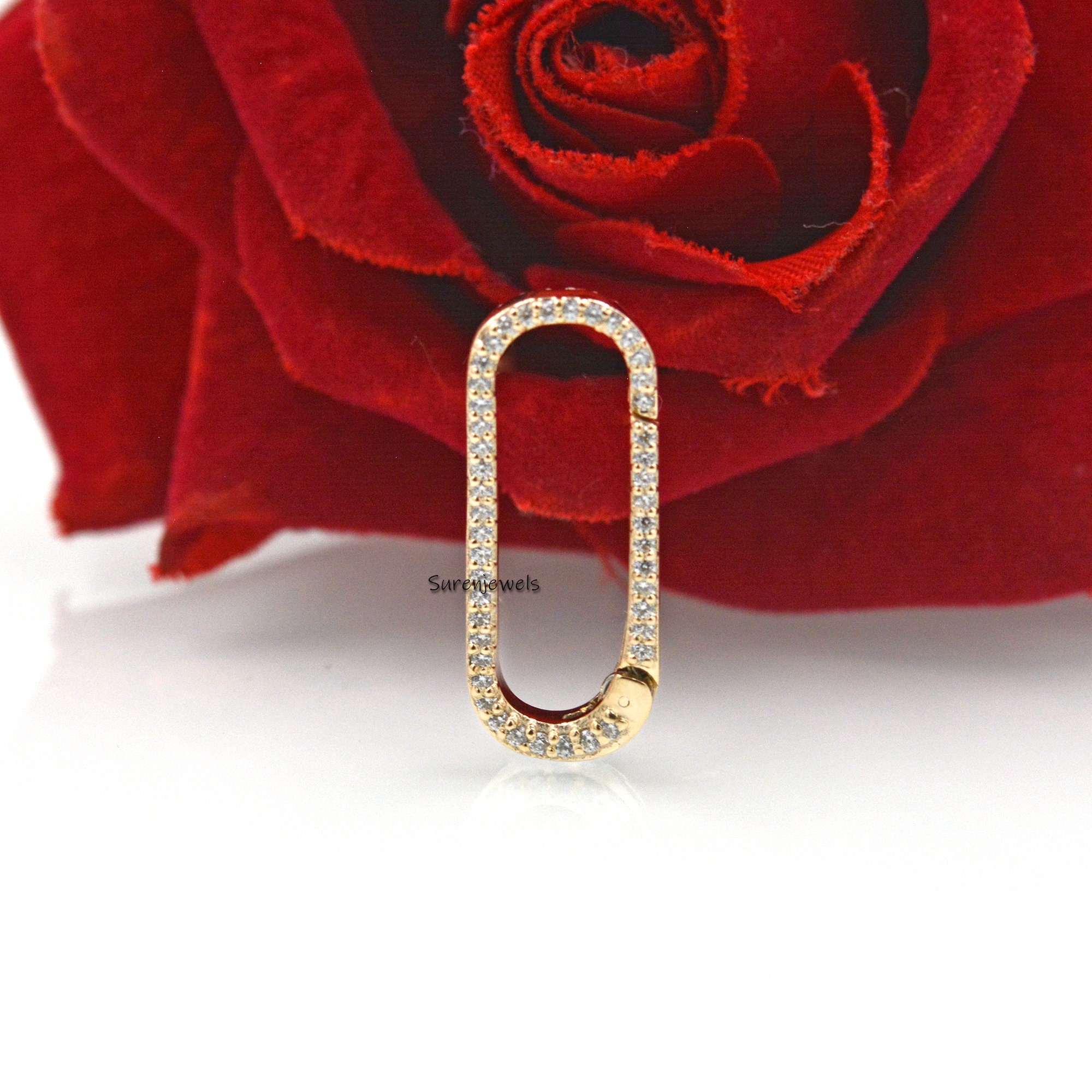 14K Gold Diamond Push Lock Holder: Gemstone Oval Enhancer Link - View 3 - Suren Jewels | SKU: SJP73-SLYGDI