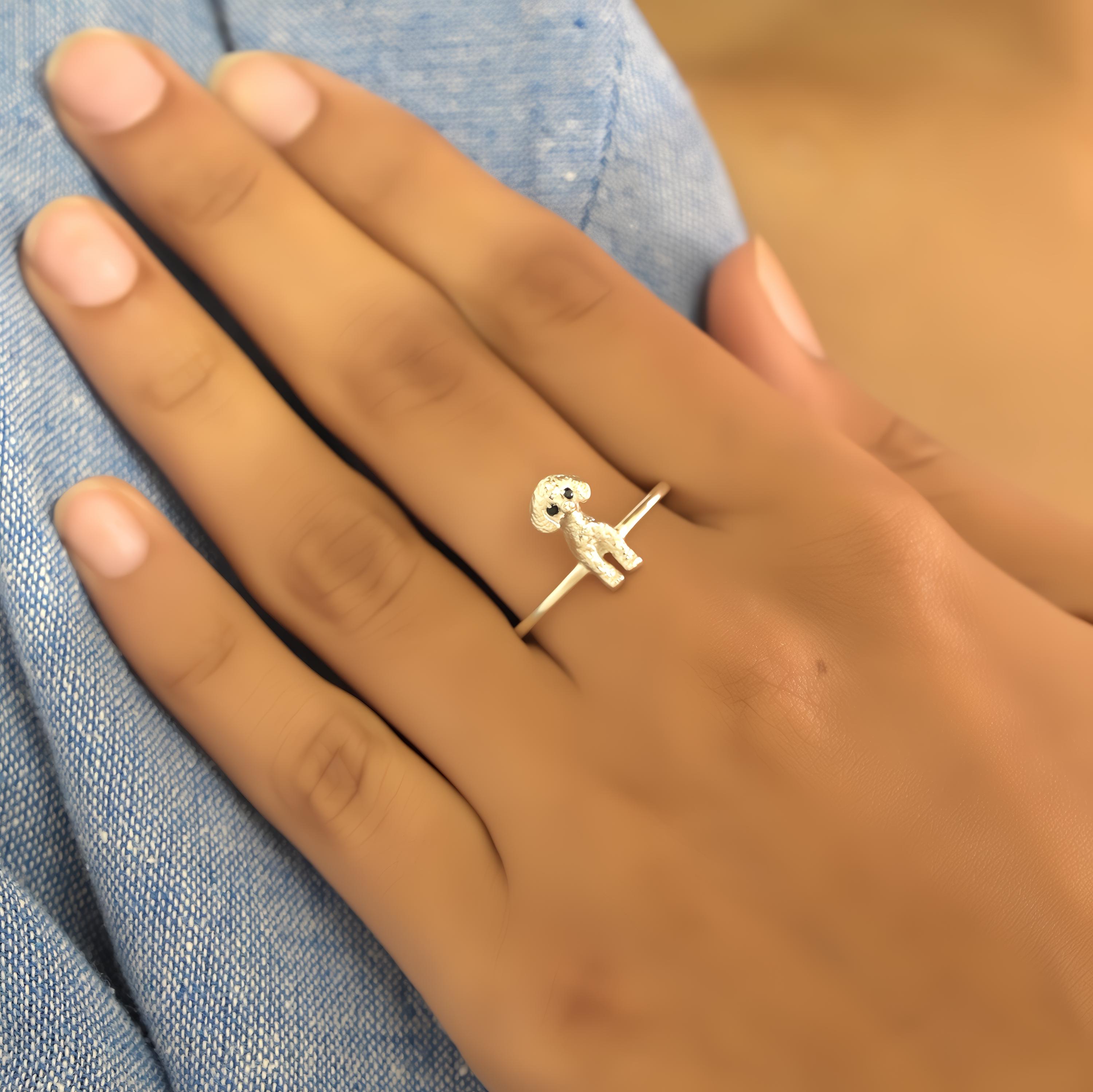 14k Gold Poodle Ring: Dainty Animal Jewelry - View 6 - Suren Jewels | SKU: SJR2961-SLNSBKCZ-US-10