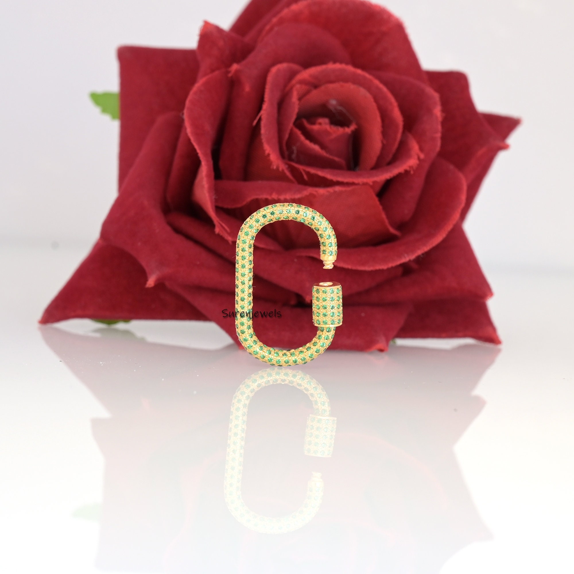14k Yellow Gold Pink Sapphire Carabiner Lock: Jewelry Connector - View 3 - Suren Jewels | SKU: SJC10-SLYGPSP-30M-925