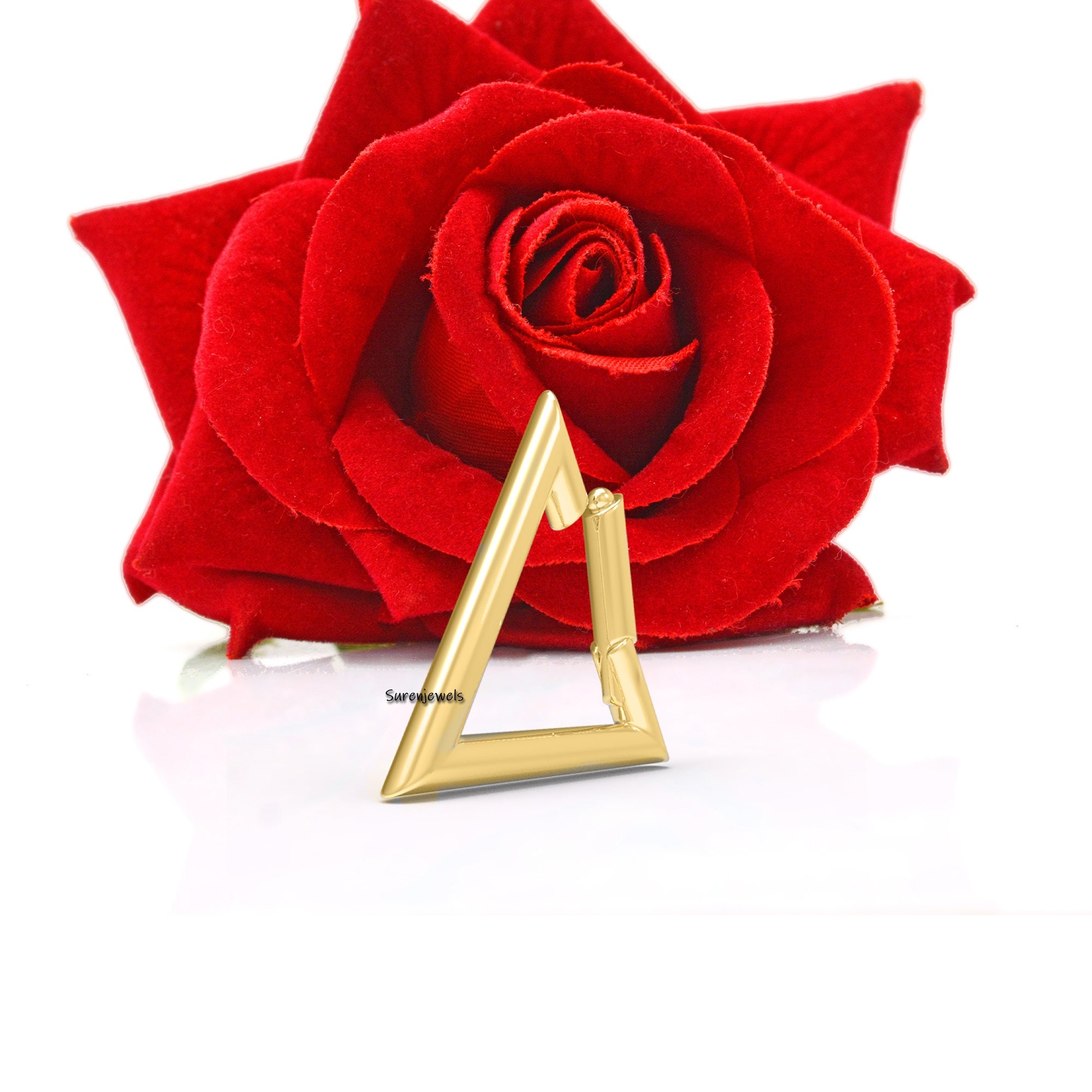 14k Gold Triangle Charm Holder: Snap Lock Pendant, 15mm - View 3 - Suren Jewels | SKU: SJP1316-14KYG-15M