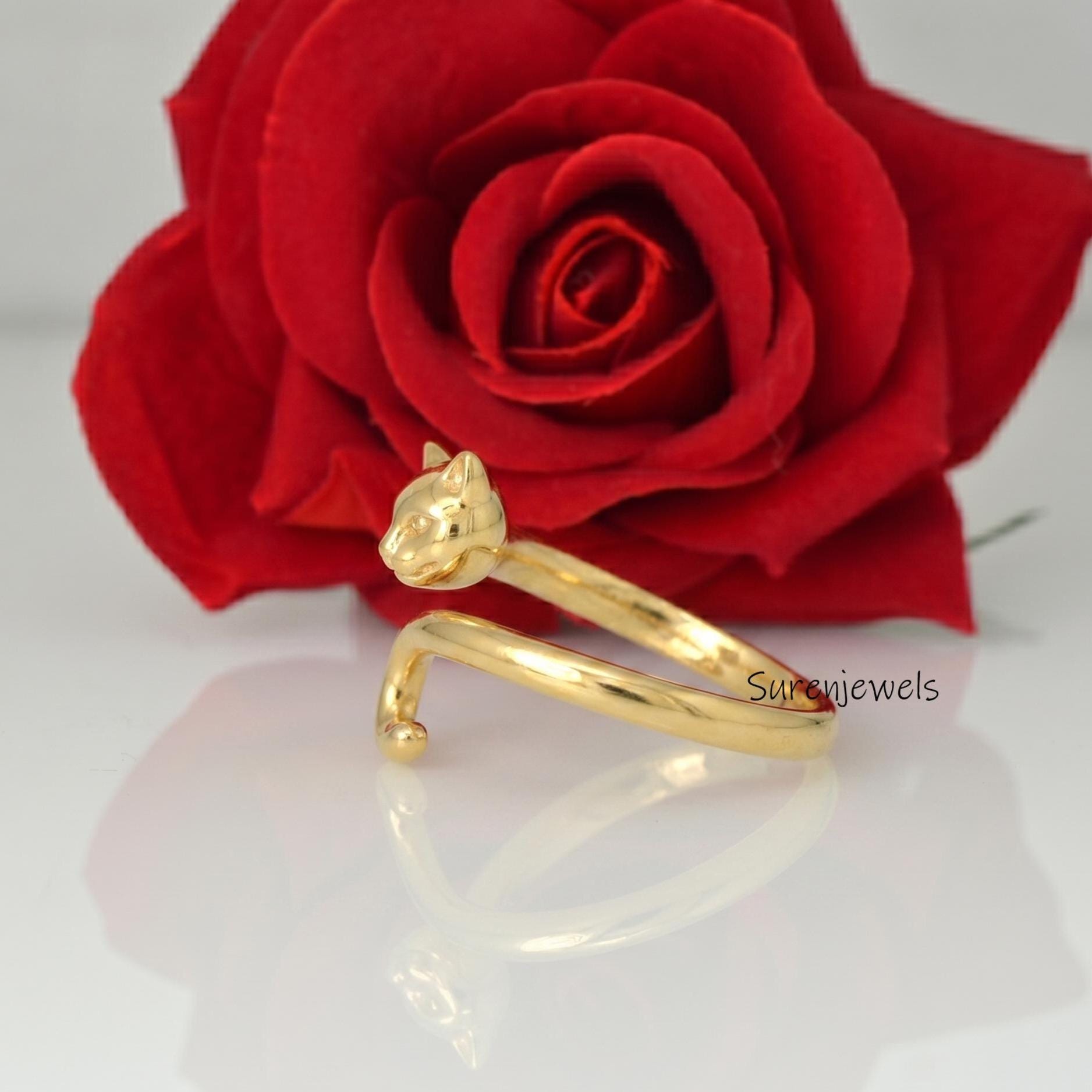 Gold Cat Ring, Adjustable Cat Wrap Ring, Cute Kitten Jewelry, Minimalist Cat Lover Gift, Stackable Animal Ring, Dainty Gold A