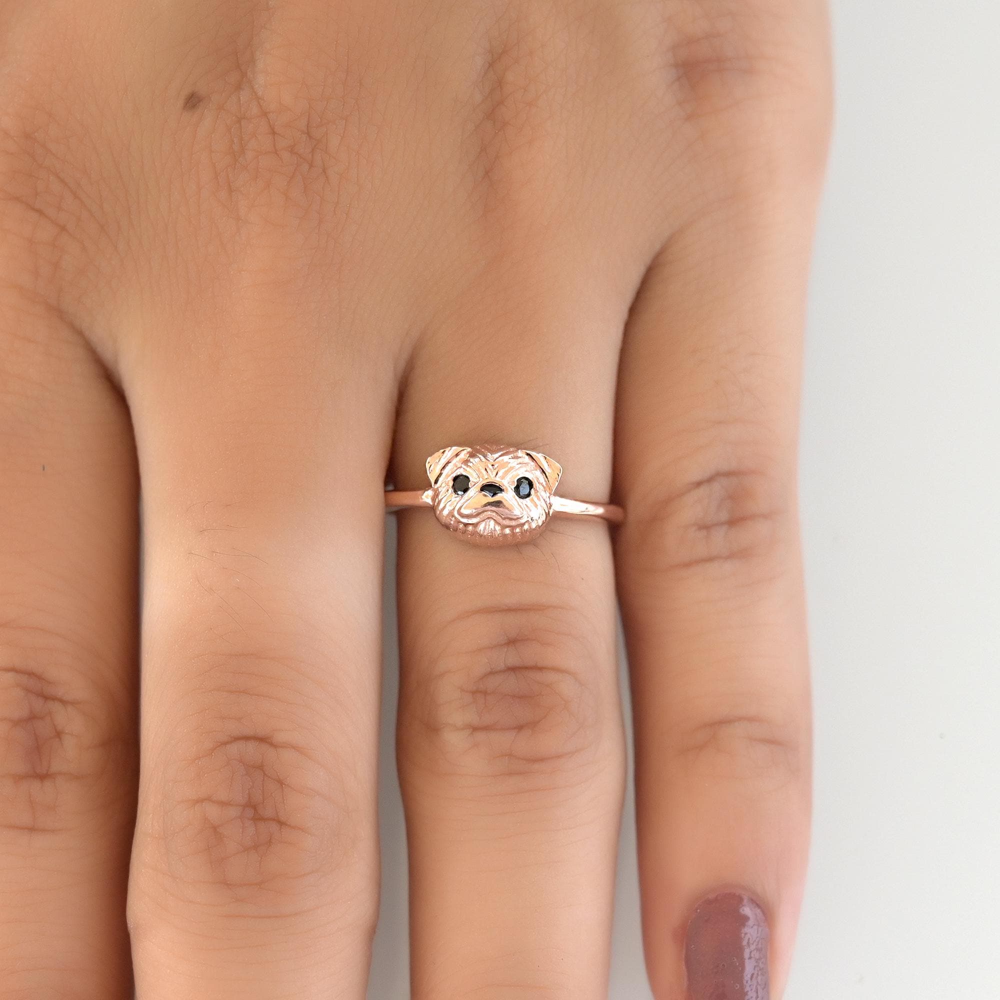 14K Gold Pug Ring: Handmade Animal Jewelry - View 7 - Suren Jewels | SKU: SJR2913-SLRG-US-6,SJR3186-SLRGBKCZ-US-7