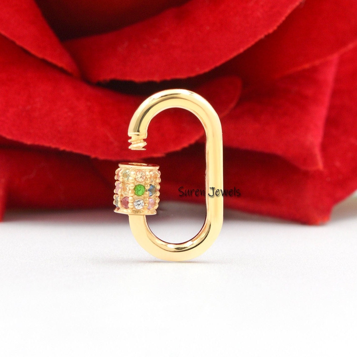 18k Gold Gemstone Carabiner Lock: Handmade Jewelry Clasp - Suren Jewels | SKU: SJC132-18KYGMT