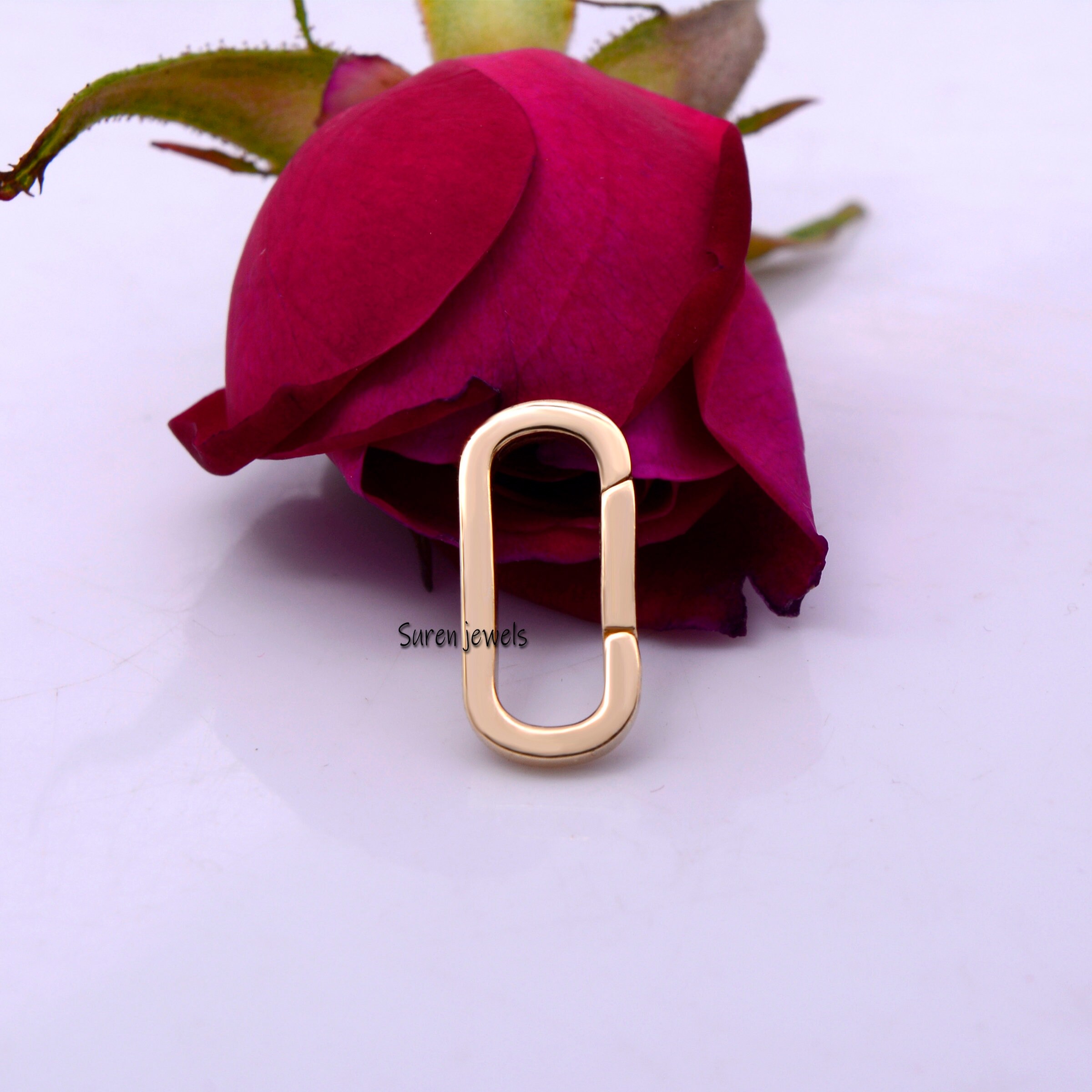14k Gold Diamond Charm Enhancer: Yellow Gold Paperclip Necklace Holder - View 6 - Suren Jewels | SKU: SJP445-14KYG,SJP718-14K