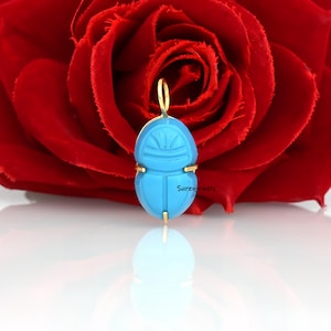 14K Gold Gemstone Scarab Pendant, Hand Carving Scarab, Carved Scarab Pendant, Designer Scarab Charm,Small Scarab Pendant,Scarab Amulet Charm