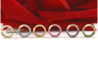 14K Gold Diamond Pave Circle Connector: 10mm Charm Enhancer