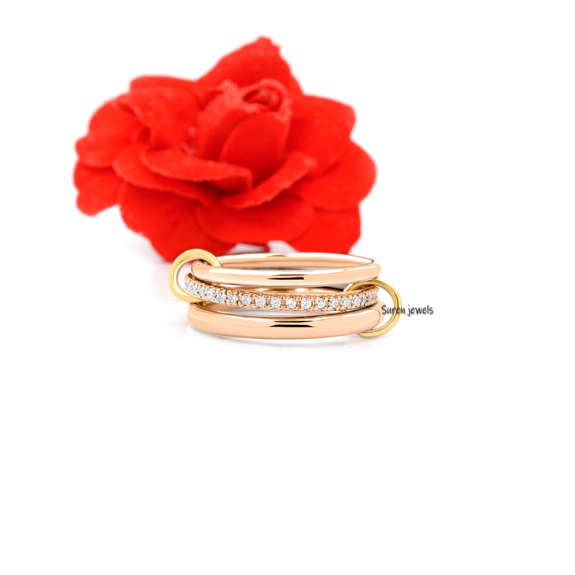 Diamond Connector Ring Triple interlocked Ring Multi Band Etsy