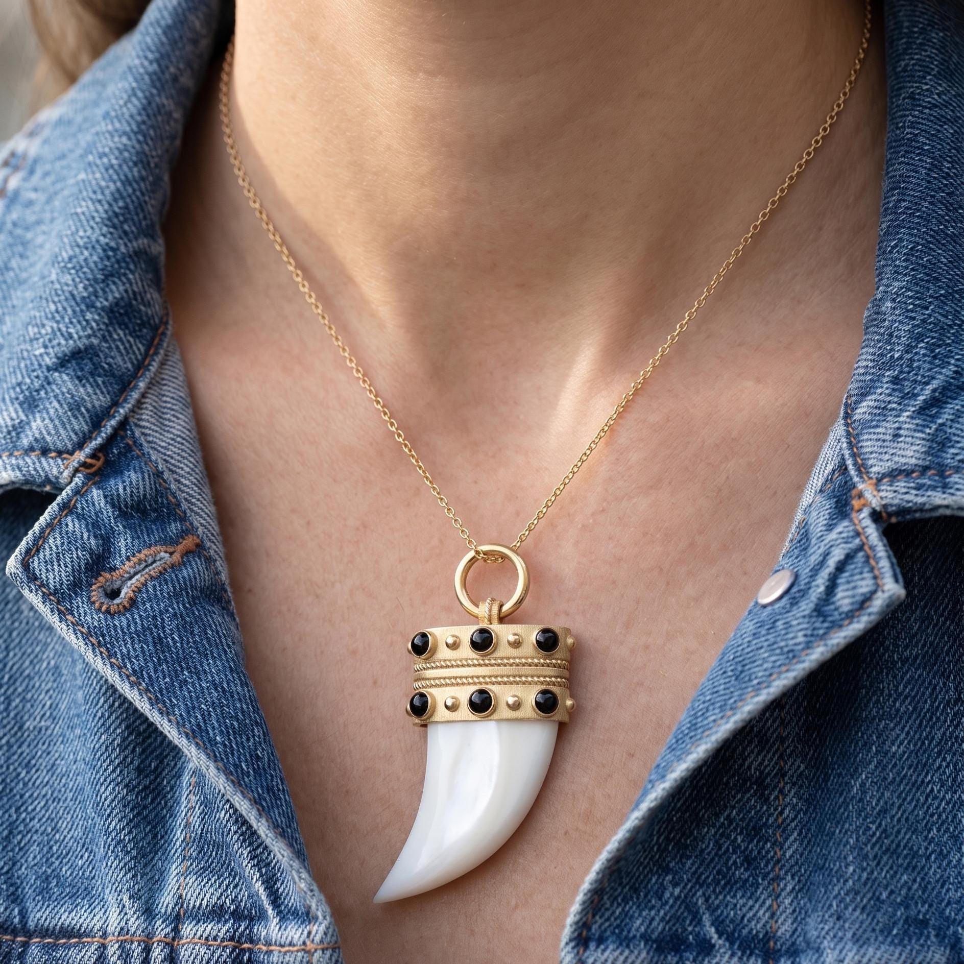 14K Gold Gemstone Horn Pendant, Turquoise Italian Horn Charm, Handmade Horn Charm, Gemstone Cornicello Pendant, Designer Horn