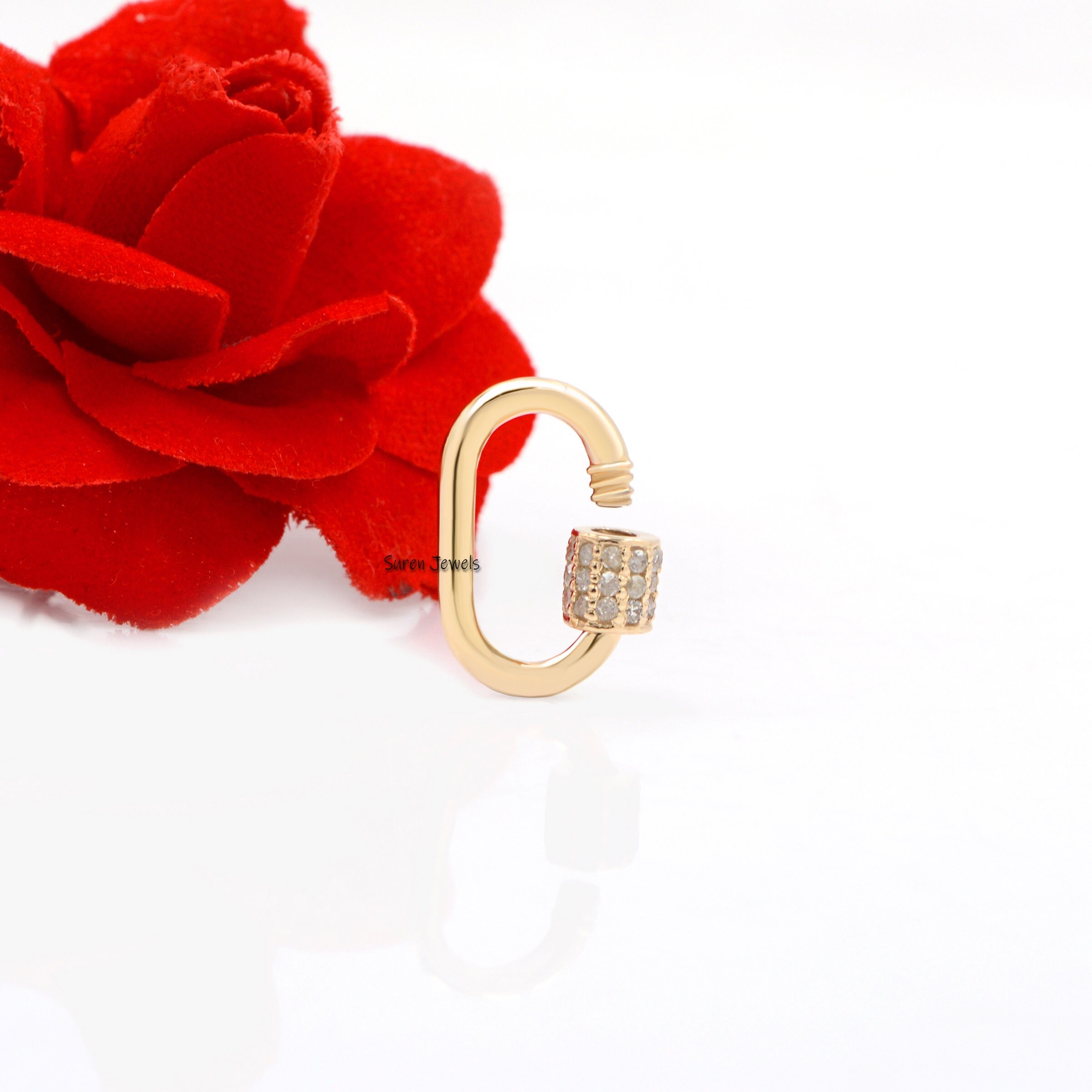 9K Gold Diamond Carabiner Lock, Pave Gold Jewelry - View 4 - Suren Jewels | SKU: SJC131-9KYGDI-16M