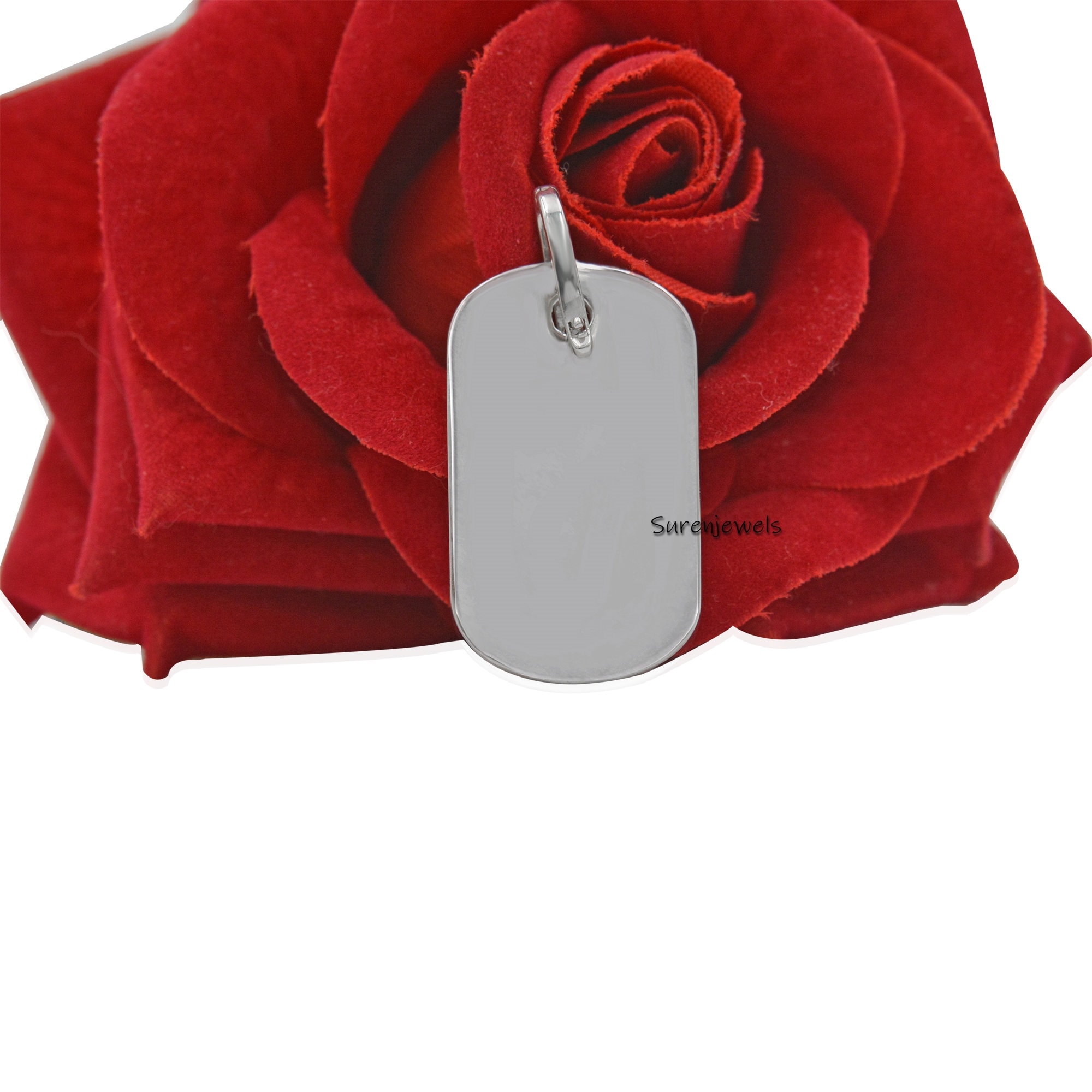 925 Silver Dog Tag Pendant: Diamond Letter Monogram - View 2 - Suren Jewels | SKU: SJP164-SLYGCZ-SM