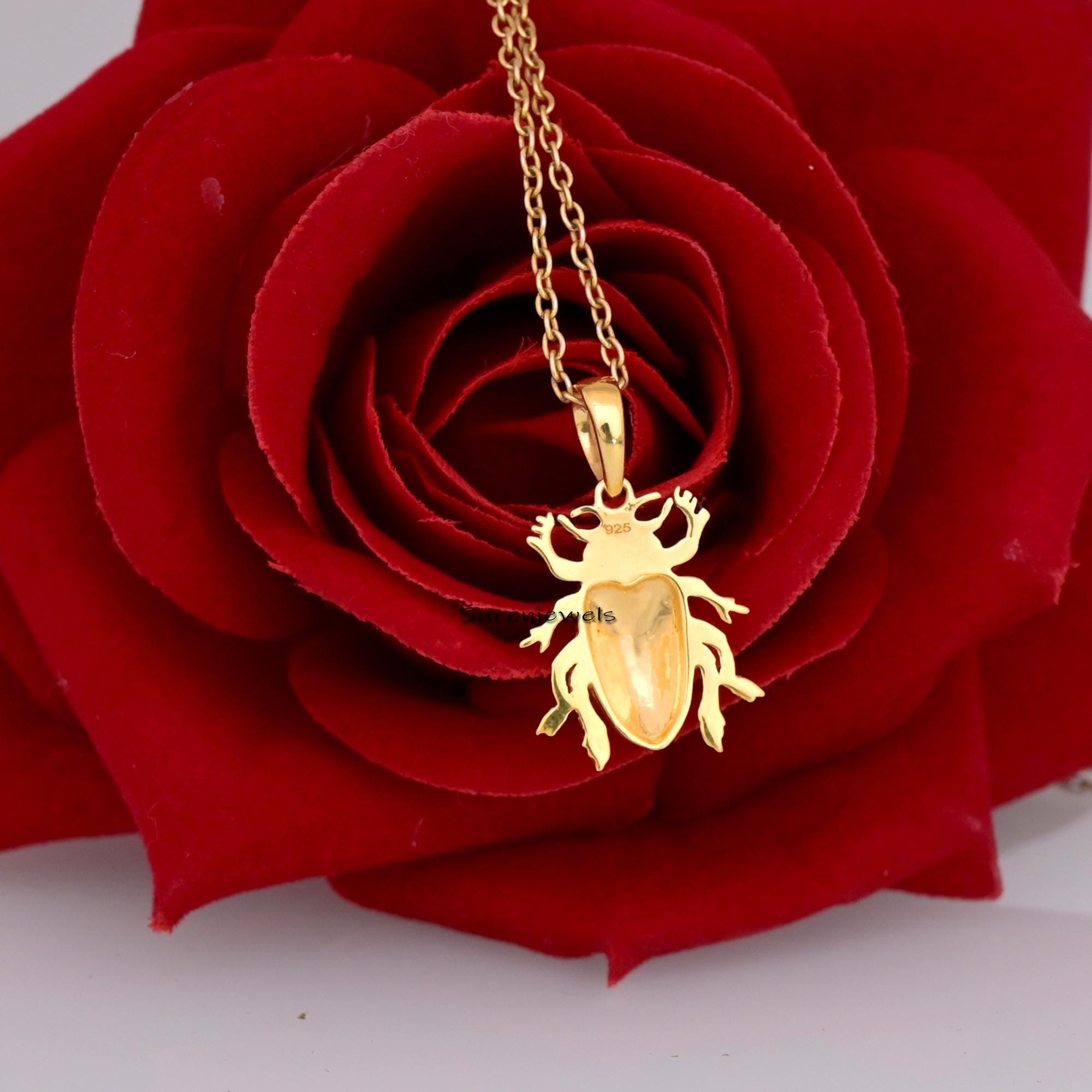 Solid 14K Gold Scarab Beetle Pendant: Spiritual Lucky Charm - View 6 - Suren Jewels | SKU: SJP3256-