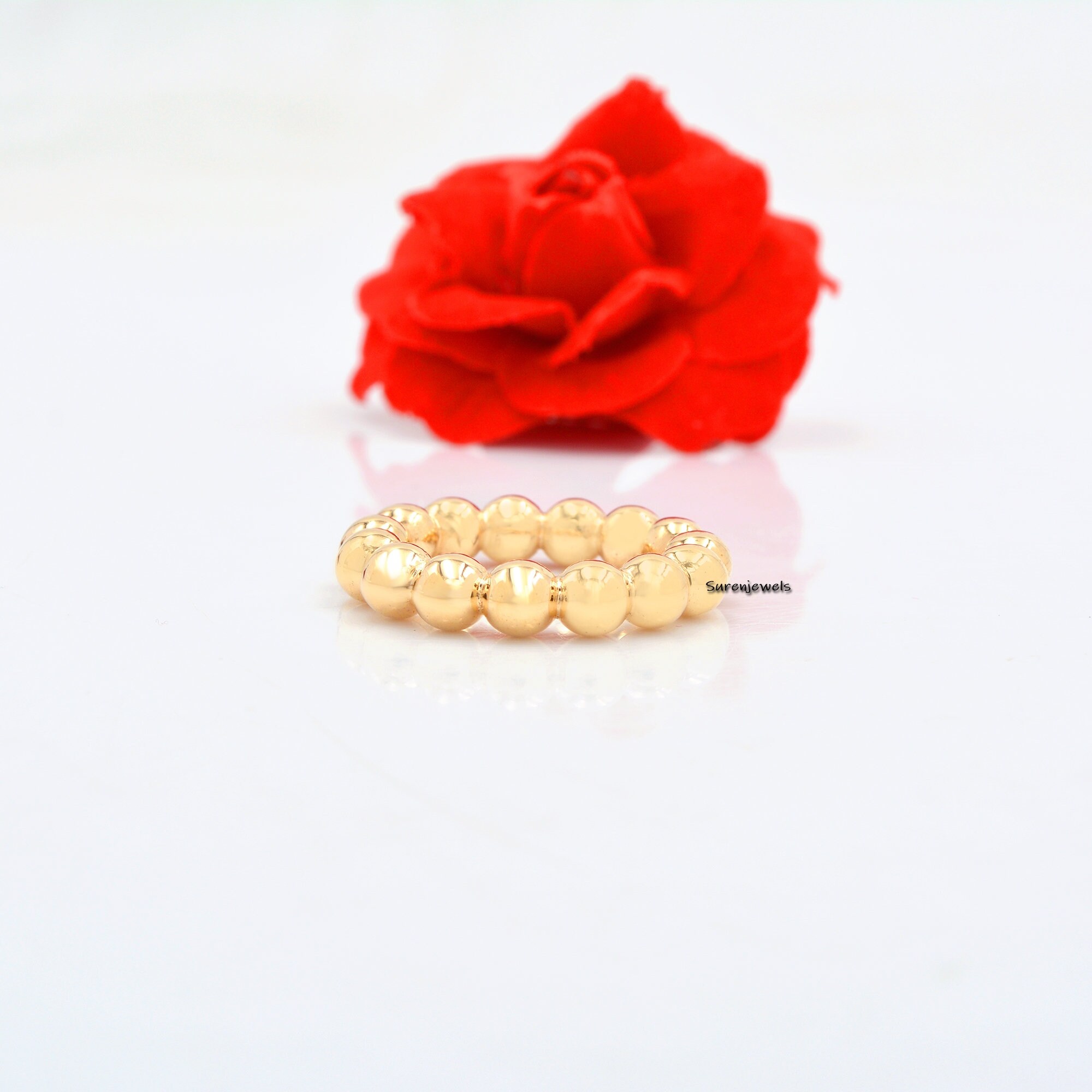 14K Gold Bubble Bead Ring: Handmade Band - View 2 - Suren Jewels | SKU: SJR728-14KYG