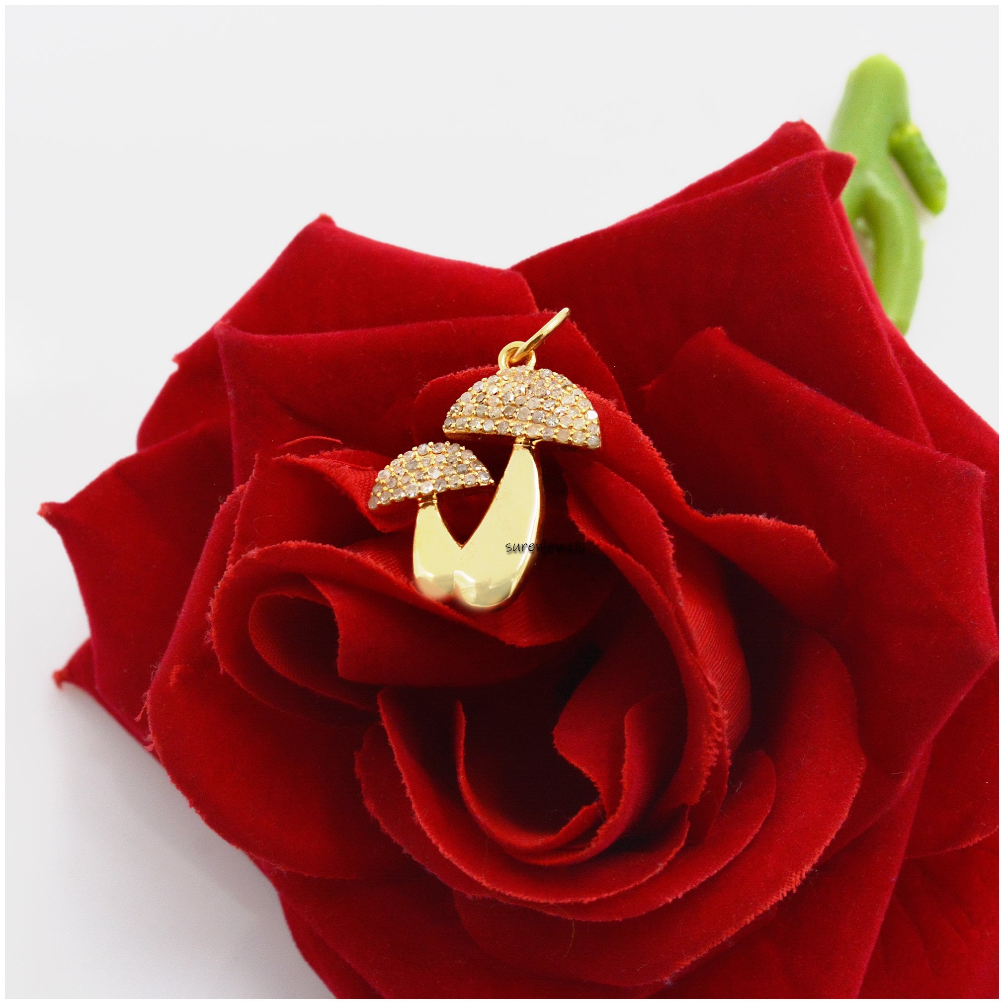 14K Gold Diamond Mushroom Pendant: Pave Magic Jewelry - View 2 - Suren Jewels | SKU: SJP1264-SLYGDI