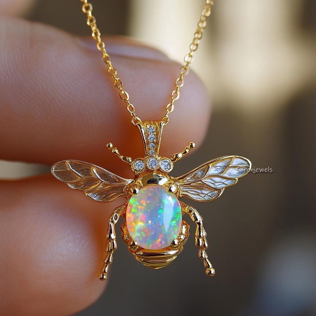14K Gold Plated Honey Bee Pendant: Gemstone Silver Bee Charm - View 4 - Suren Jewels | SKU: SJP,SJP5300-SLWGEOPCZ-30M,SJP5634