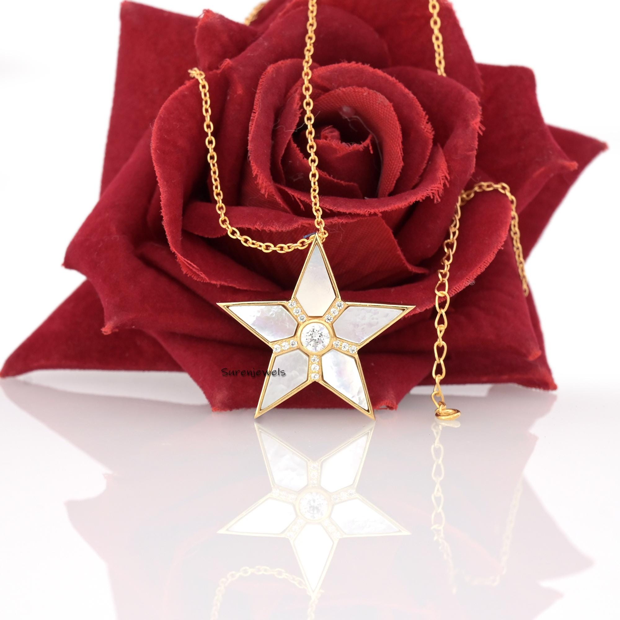 14k Gold Gemstone Star of David Pendant: Jewish Star - Suren Jewels | SKU: SJP2964