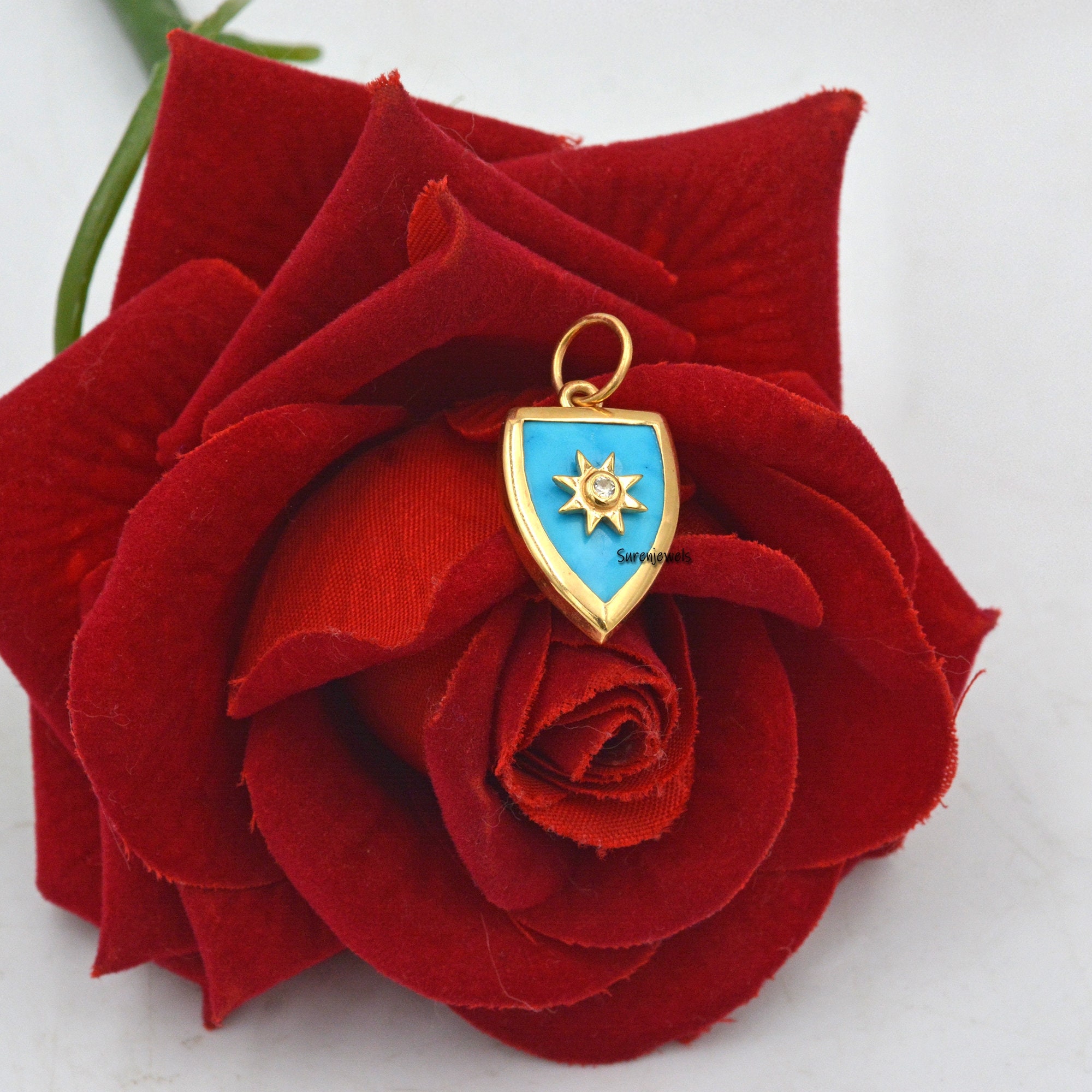 925 Silver Shield Pendant: Handmade Gemstone Lapis Paladin - View 5 - Suren Jewels | SKU: SJP1058-SLYGTQWT-25mm