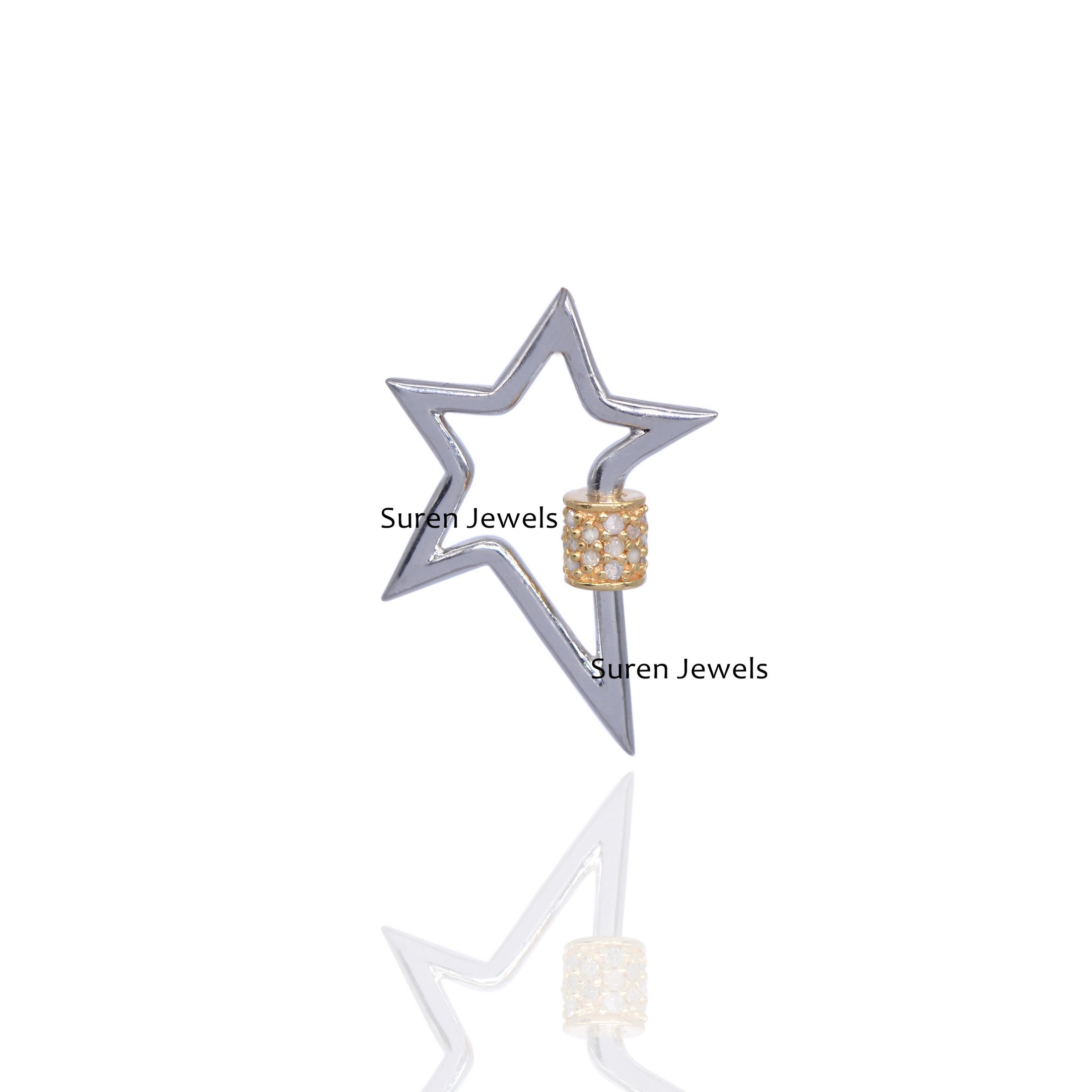 14K Gold Diamond Star Carabiner Lock: Solid Gold Charm - View 4 - Suren Jewels | SKU: SJC20-14KWGYGDI