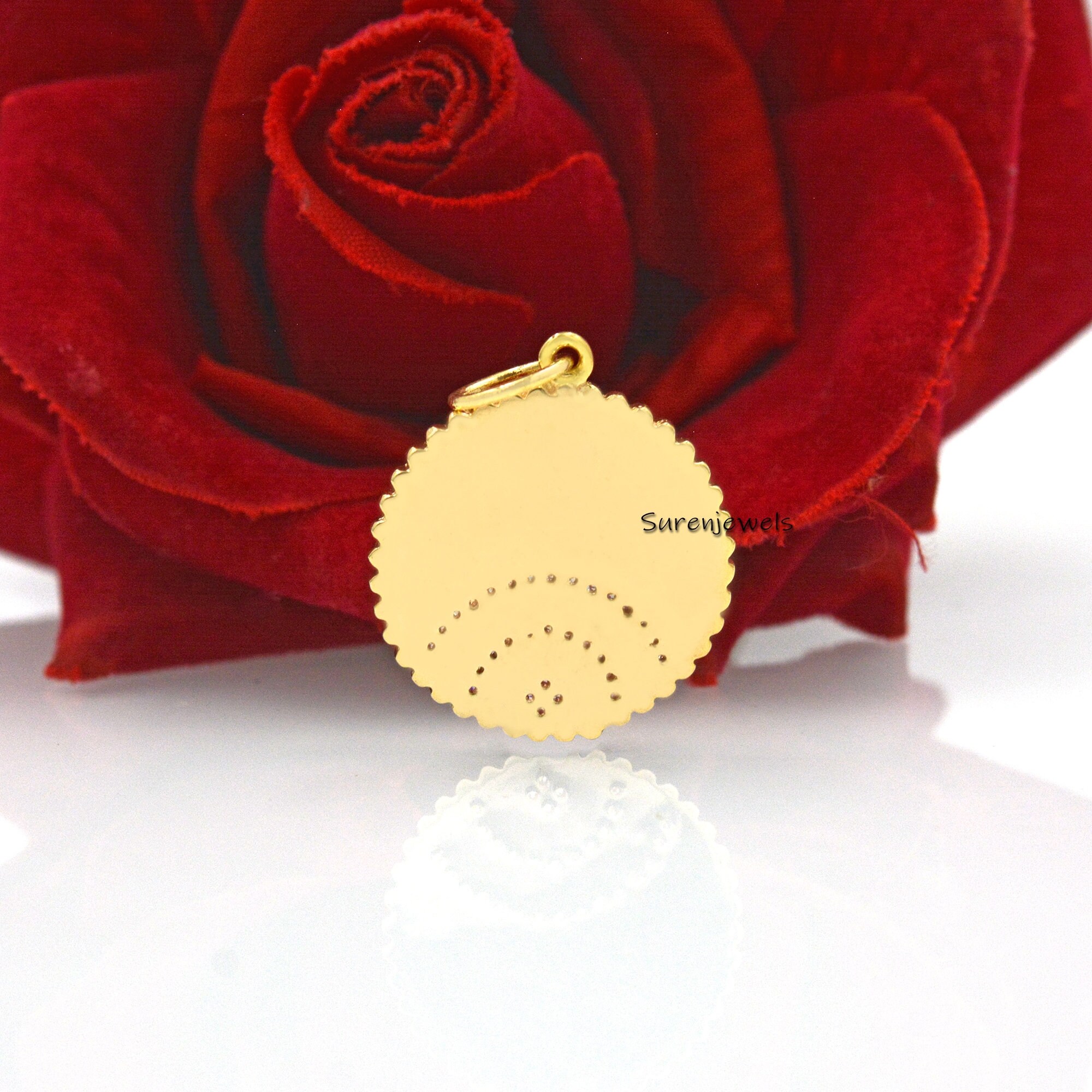14K Gold Diamond Sunrise Pendant: Fluted Medallion Charm - View 4 - Suren Jewels | SKU: SJP1603