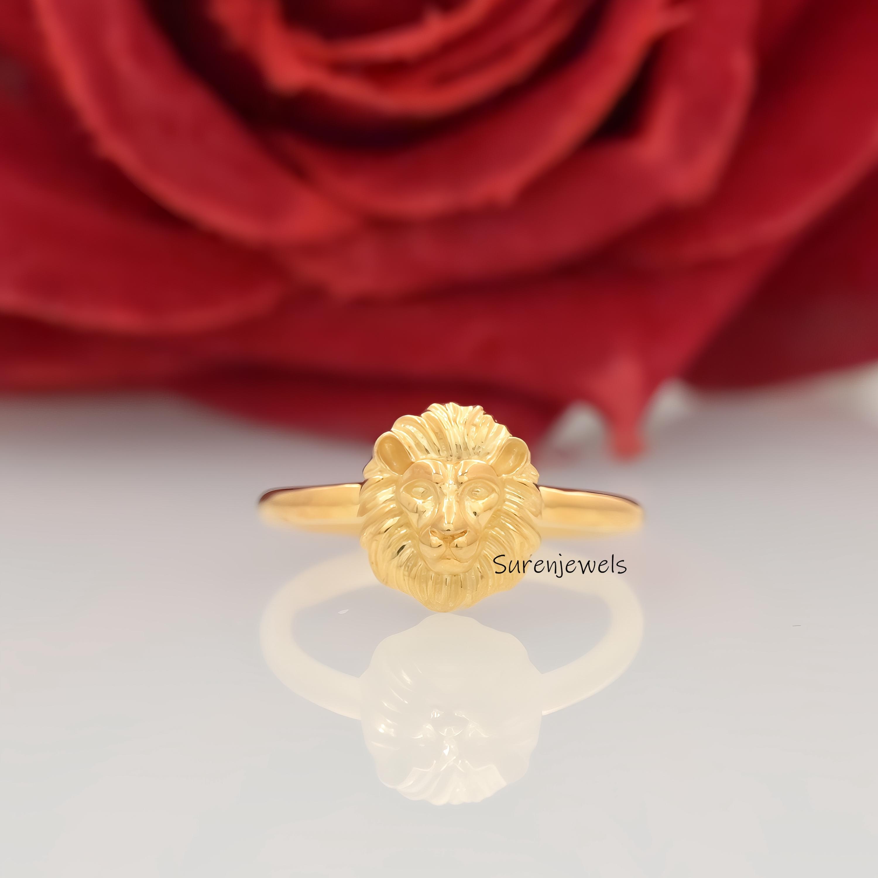 14k Gold Lion Head Ring: Dainty Animal Jewelry - View 2 - Suren Jewels | SKU: SJR2923