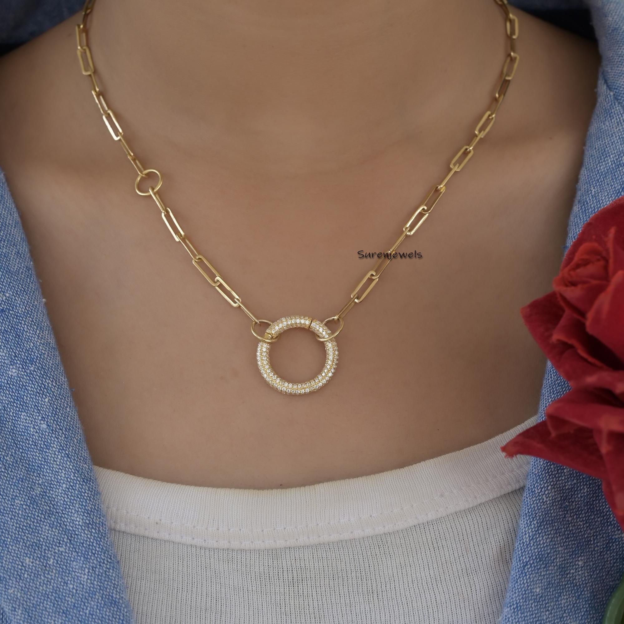 14K Solid Gold Diamond Circle Charm Connector: Handmade Pendant Enhancer - View 5 - Suren Jewels | SKU: SJP700