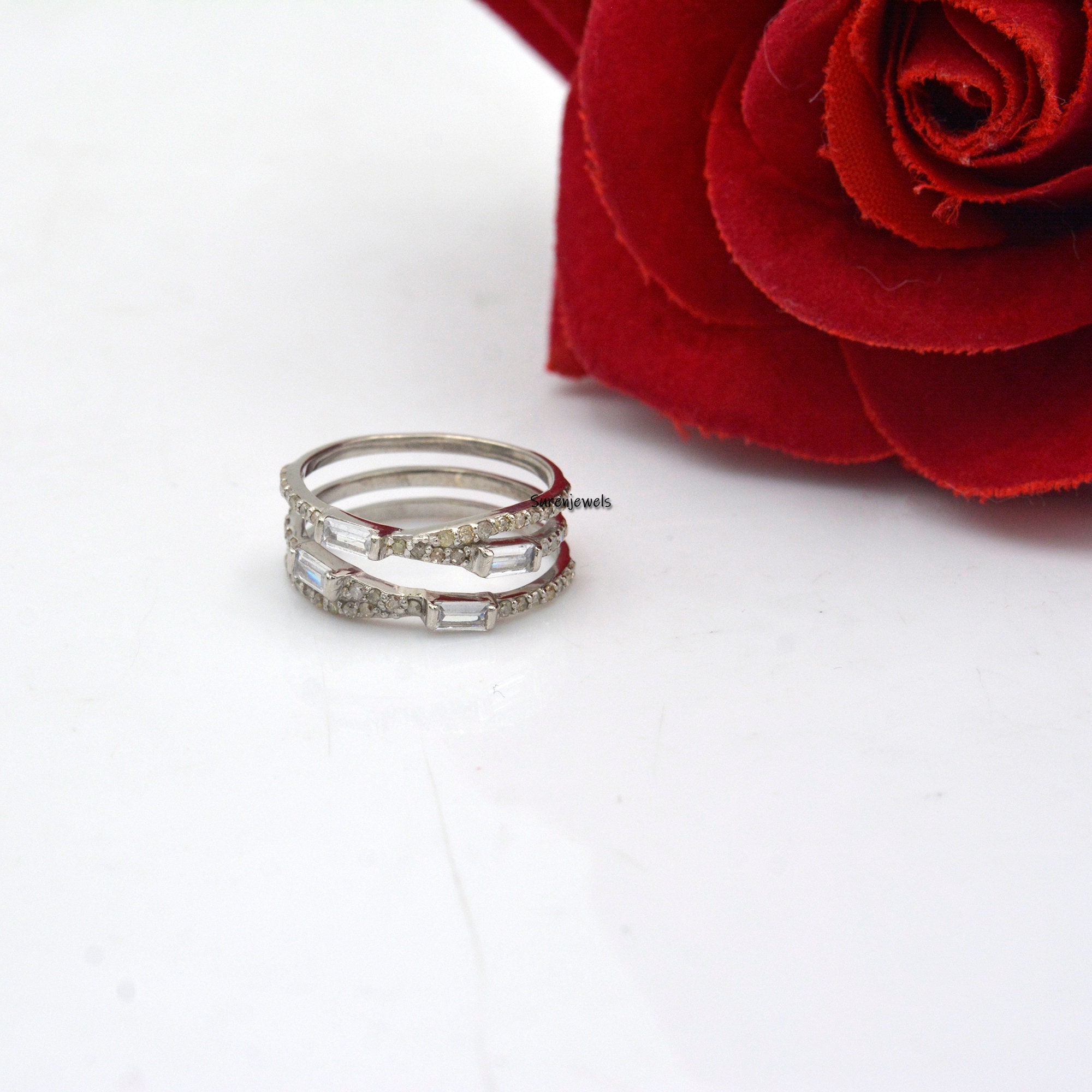 14K Gold Diamond Crossover Ring: Multi Row Band - View 3 - Suren Jewels | SKU: SJR14-14KYGDSIGBTT-14K