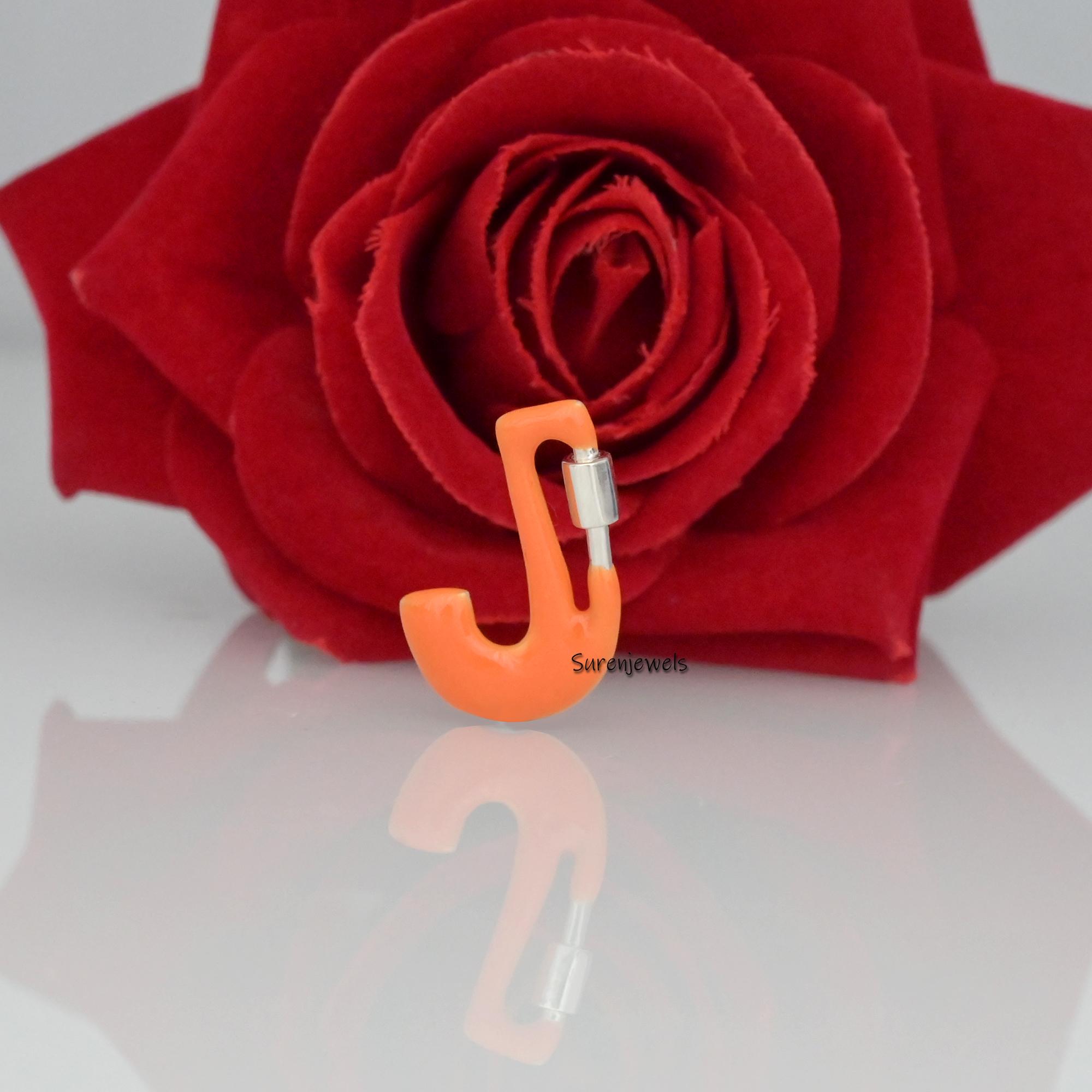 925 Silver Enamel Alphabet Carabiner Lock: Custom Letter Necklace - View 2 - Suren Jewels | SKU: SJC88-SLYG-M-N22-18I
