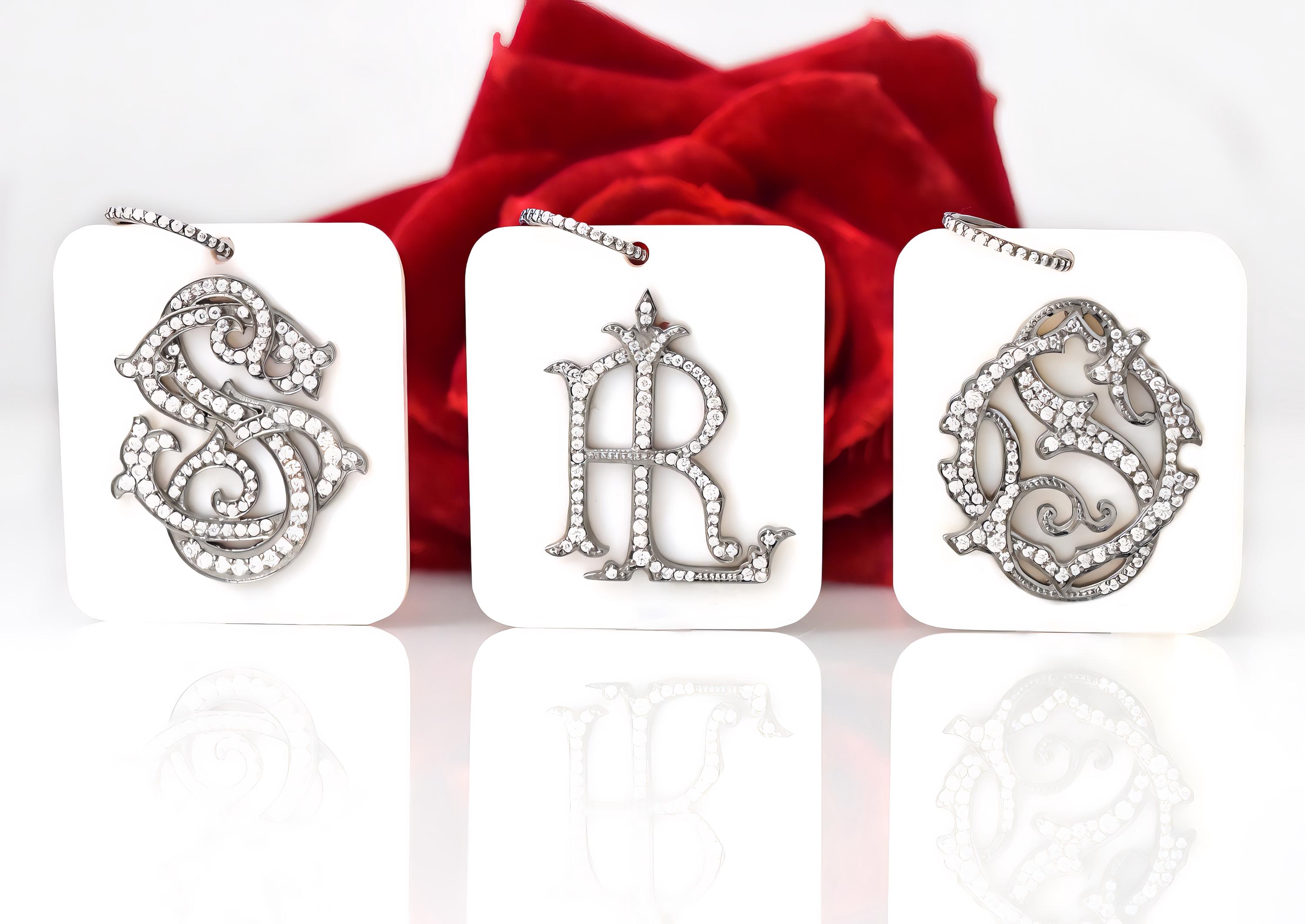 925 Silver Diamond Monogram Pendant: Pearl Gemstone Dog Tag - Suren Jewels | SKU: SJP631-SLRHMOPDI-SG